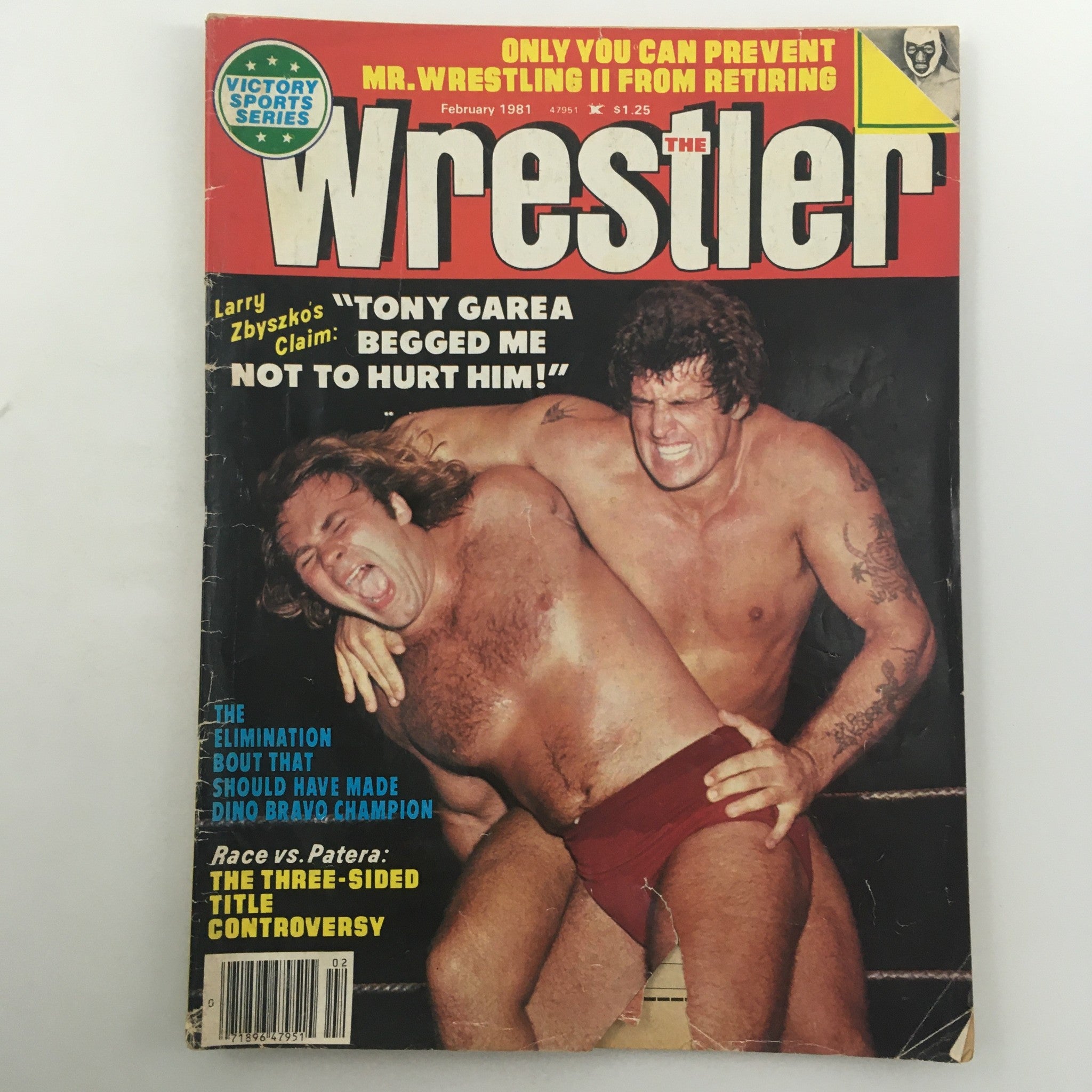Cover of The Wrestler Magazine February 1981 featuring Larry Zbyszko and Tony Garea in a wrestling match, highlighting their rivalry and iconic quotes.