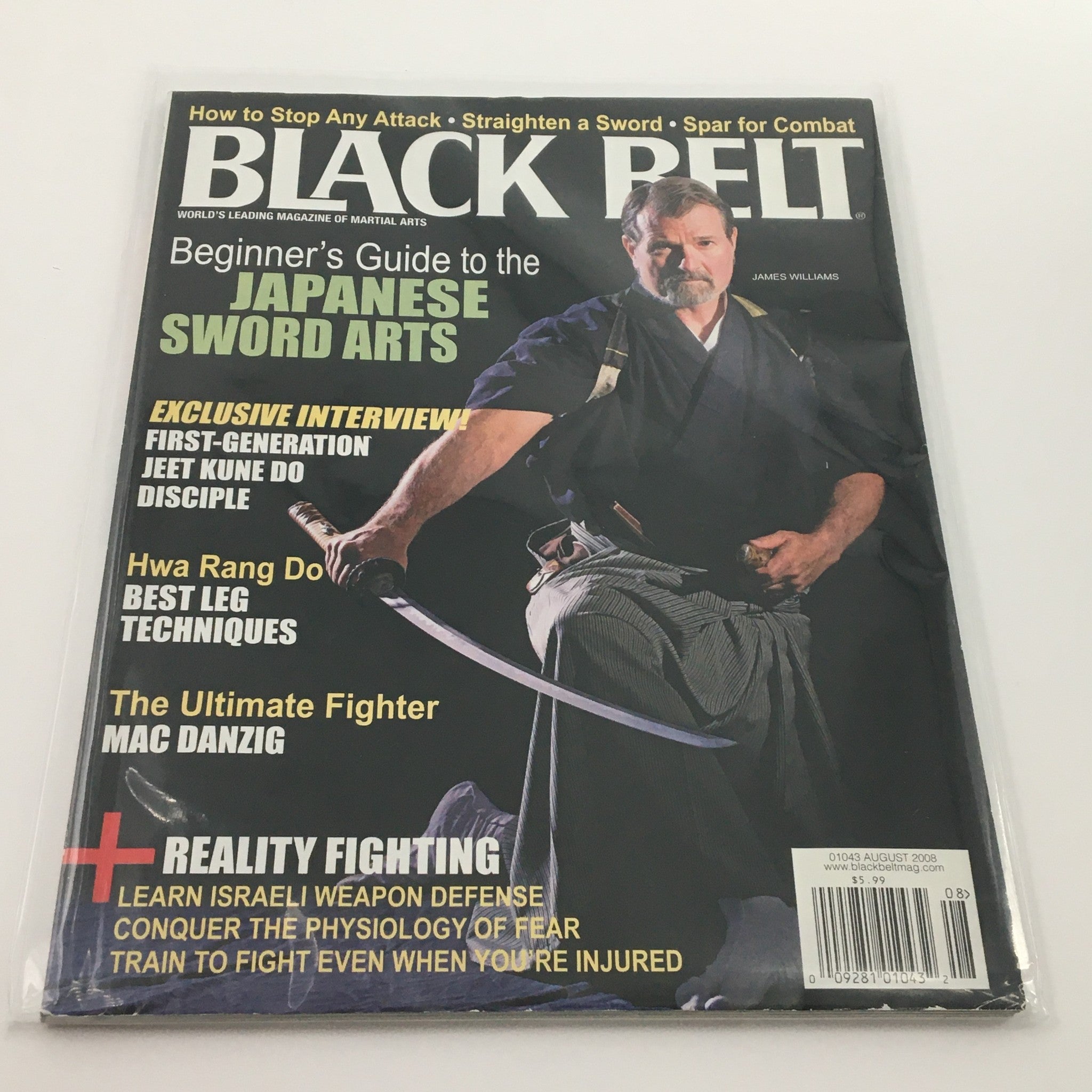 Black Belt Magazine August 2008 James Williams Japanese Sword Arts, Newsstand