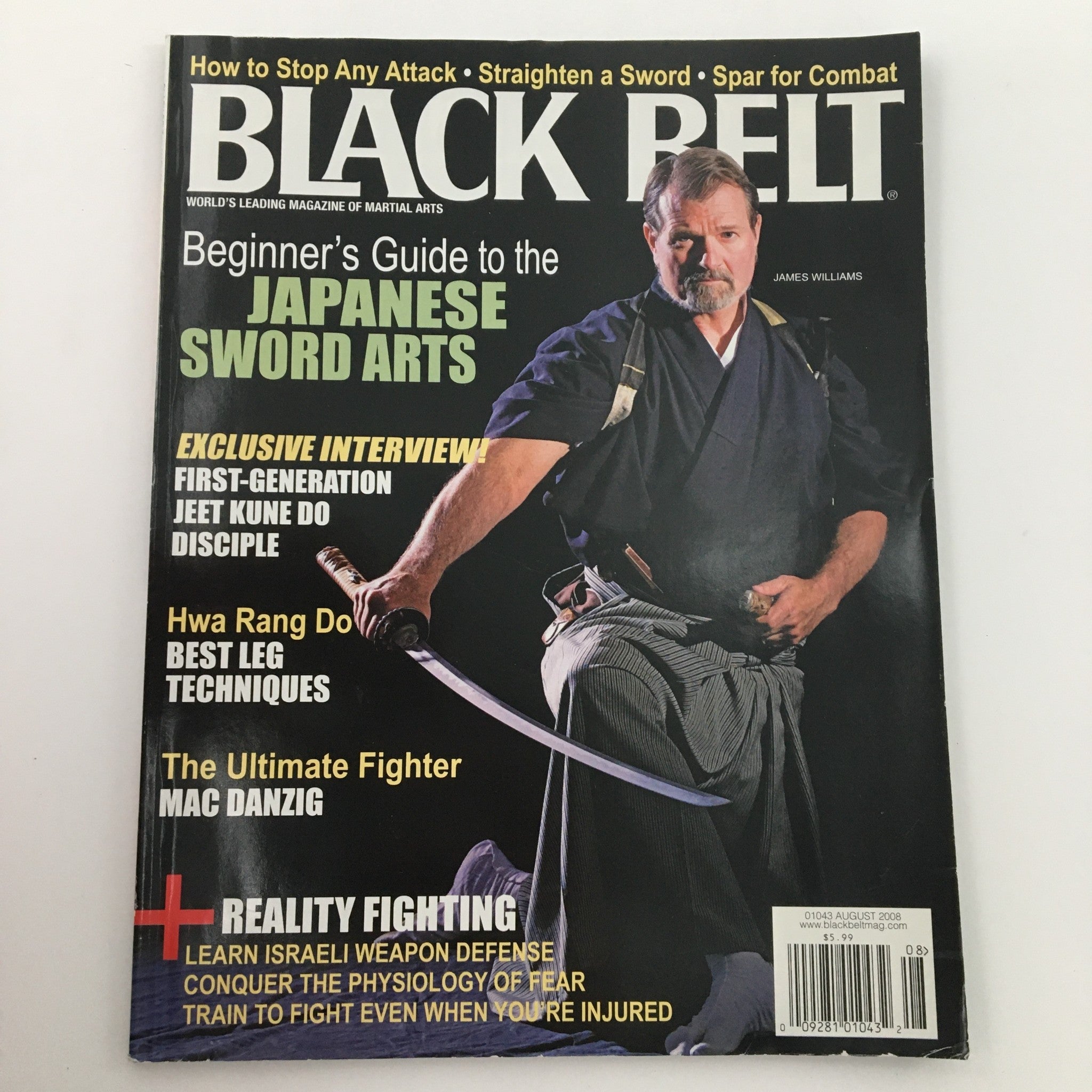 Black Belt Magazine August 2008 James Williams Japanese Sword Arts, Newsstand