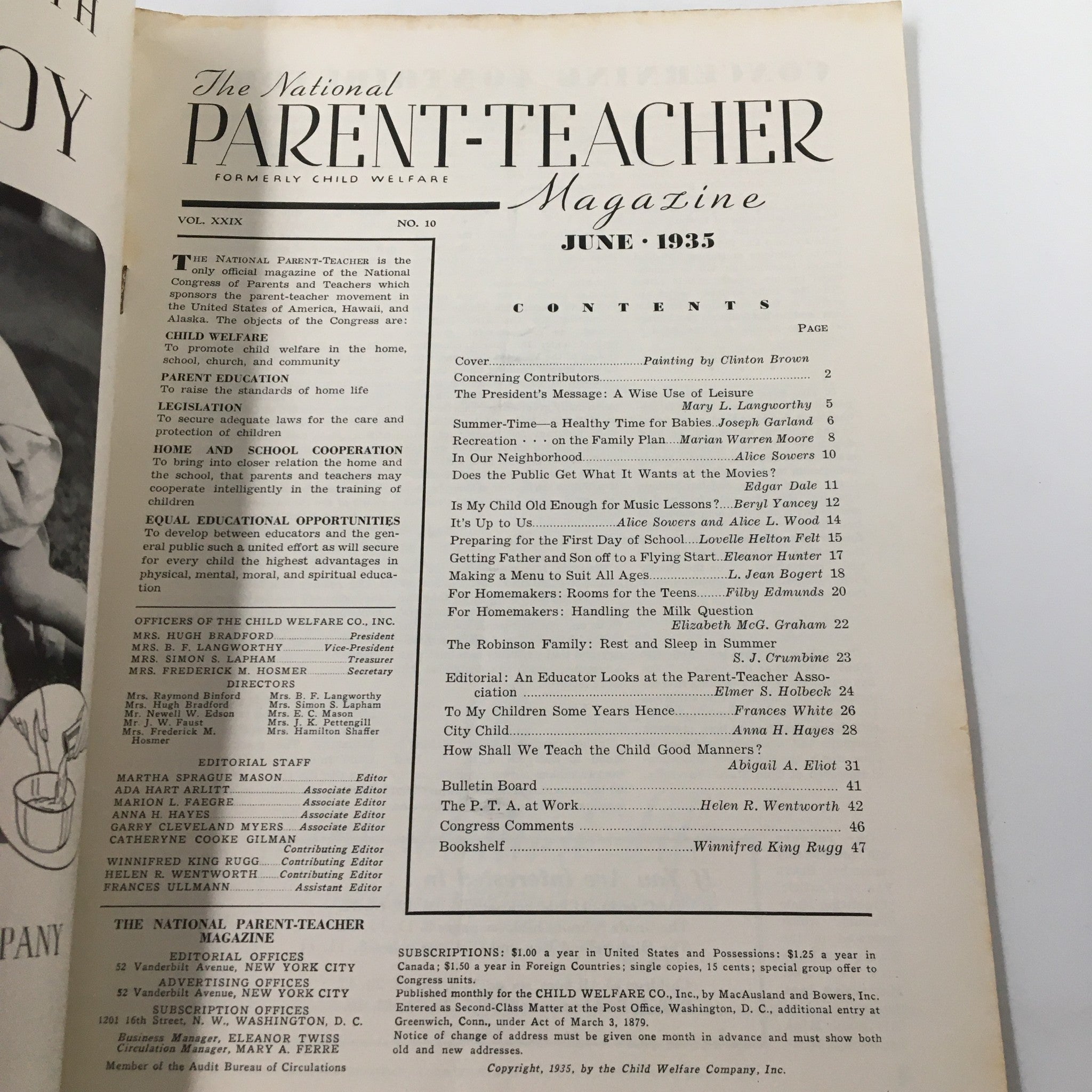 The National Parent-Teacher Magazine June 1935 President's A Wise Use of Leisure