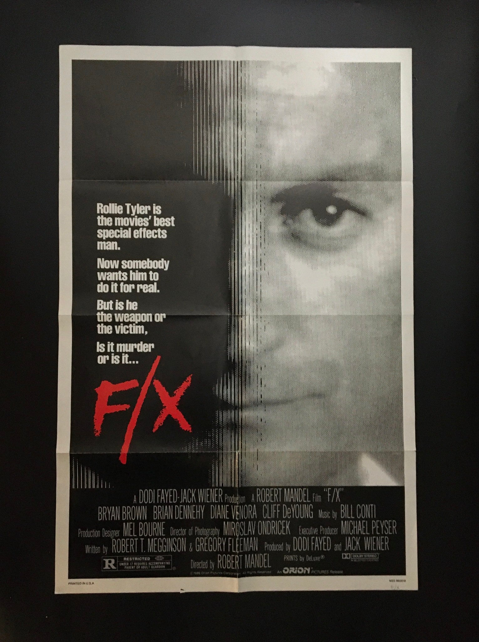 1985 F/X 41" x 27" Original Movie Poster Bryan Brown