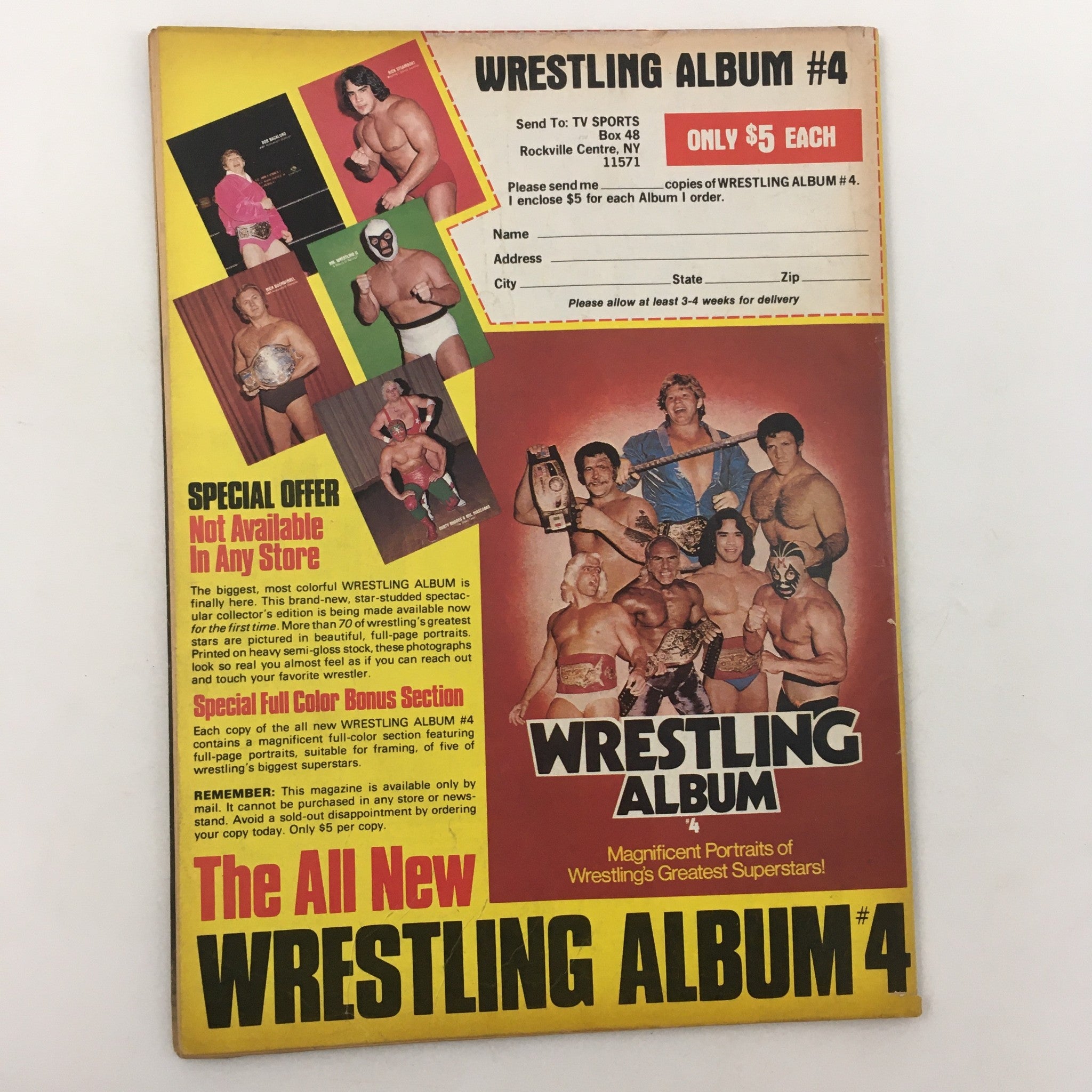 Cover of Inside Wrestling Magazine October 1981 featuring Wrestling Album #4, showcasing notable wrestlers and promotional offers, ideal for collectors of wrestling memorabilia.