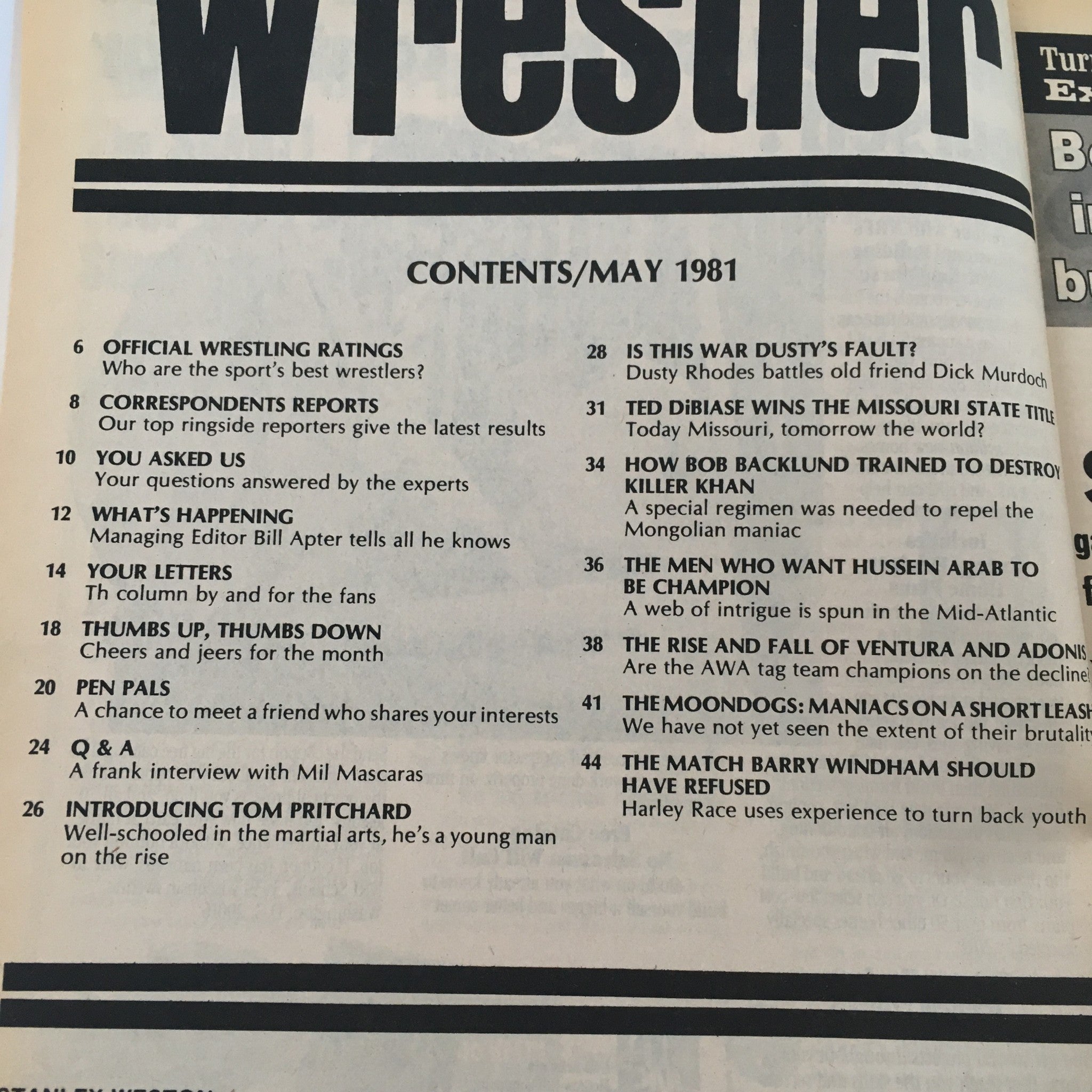 WWF The Wrestler Magazine May 1981 Bob Backlund vs Killer Khan, Dusty Rhodes