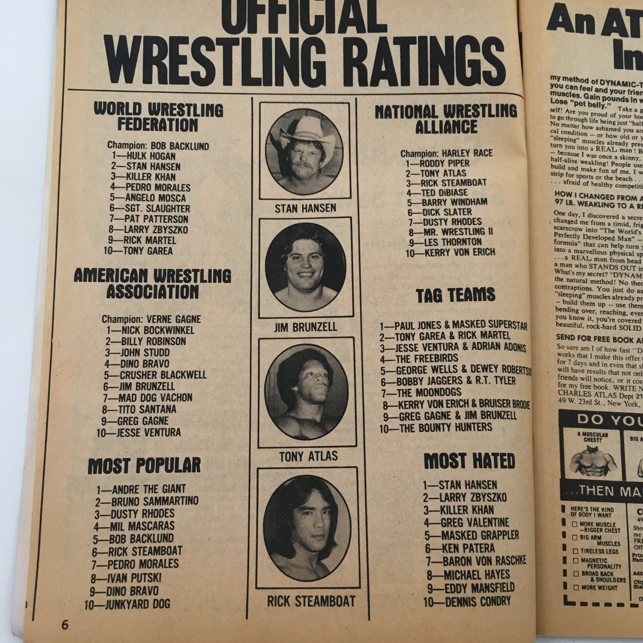 WWF Wrestling Magazine June 1981 Stan Hansen, Jim Brunzell and Tony Atlas