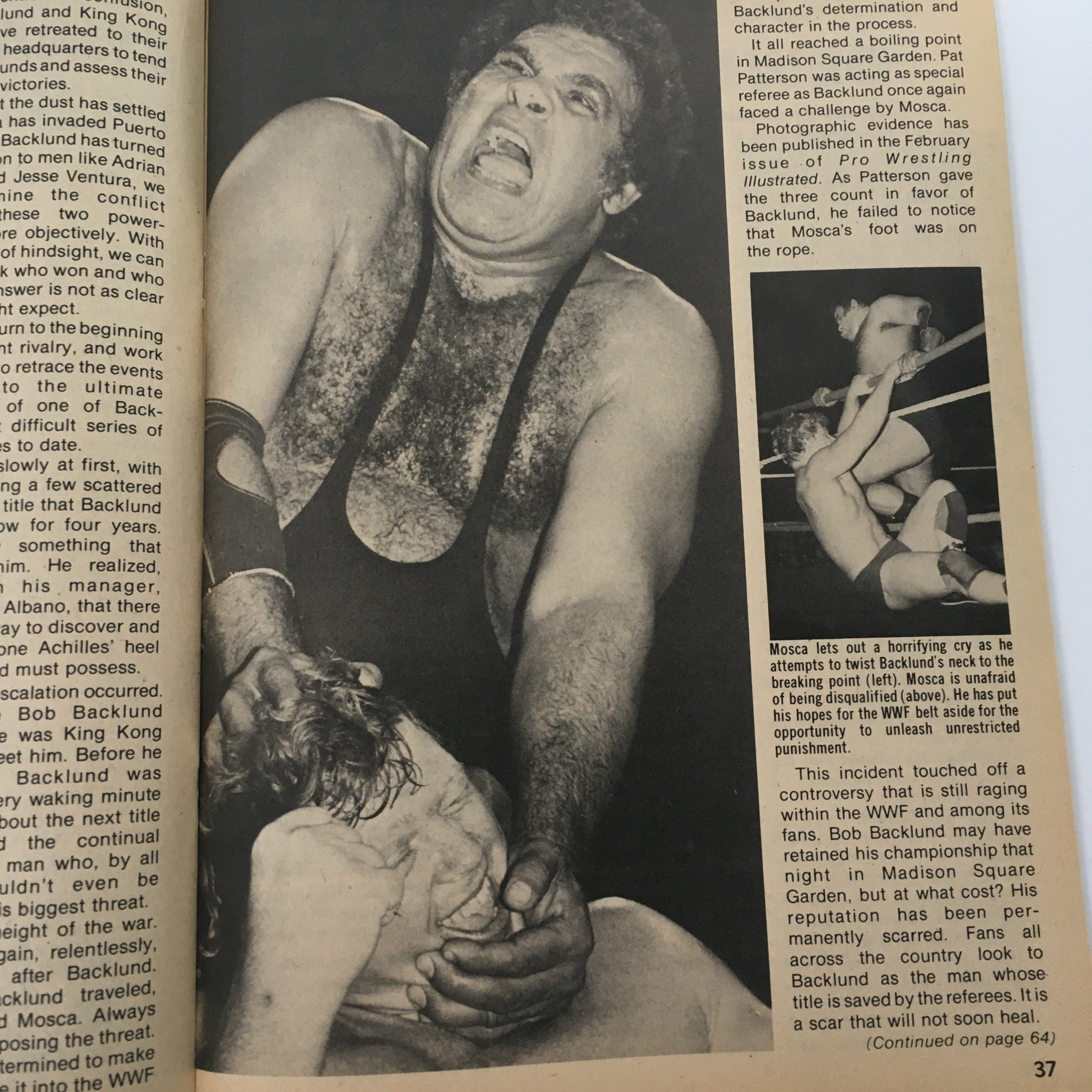 Sports Review Wrestling Magazine May 1982 featuring an intense wrestling image of Bob Backlund during a match, showcasing the competitive nature of professional wrestling.