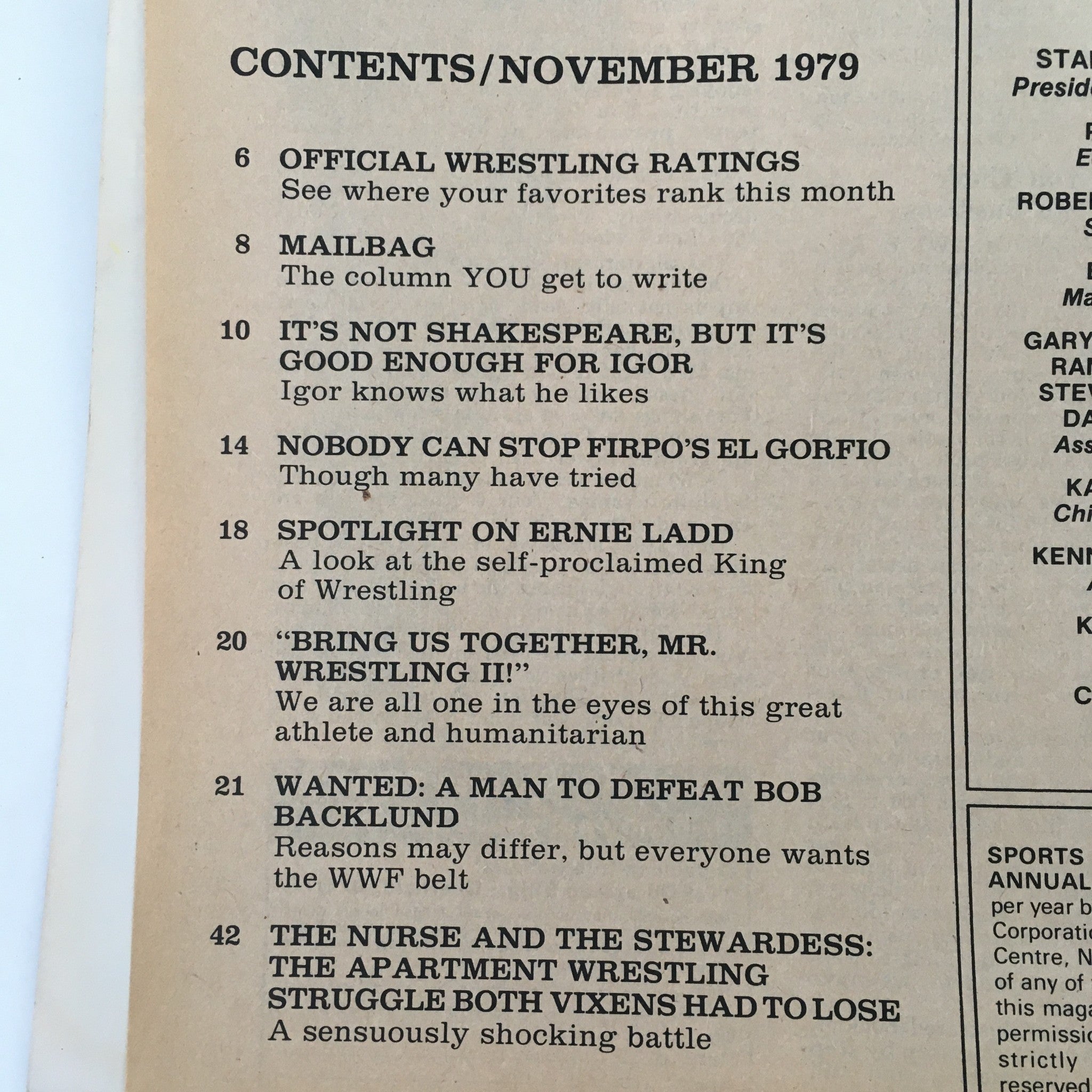 Sports Review Wrestling Magazine November 1979 Harley Race vs Bob Backlund Fight