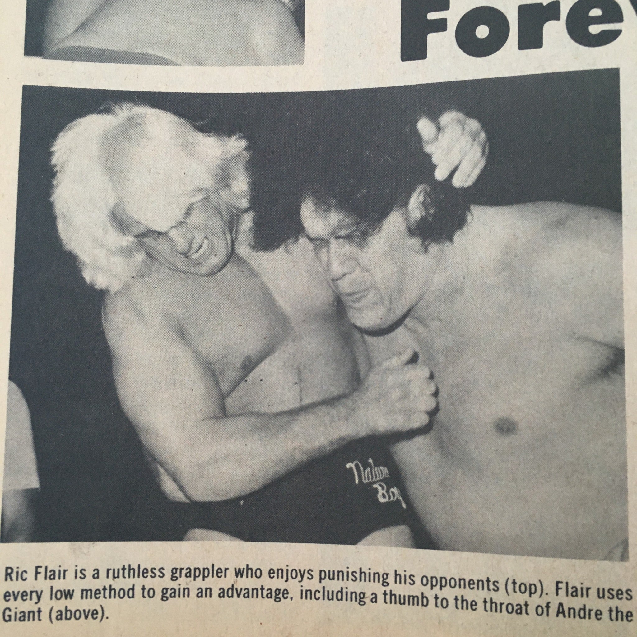 Sports Review Wrestling Magazine November 1979 showcasing Ric Flair grappling with Andre the Giant. The image highlights the fierce rivalry and strategic maneuvers of famous wrestlers in this classic wrestling era.