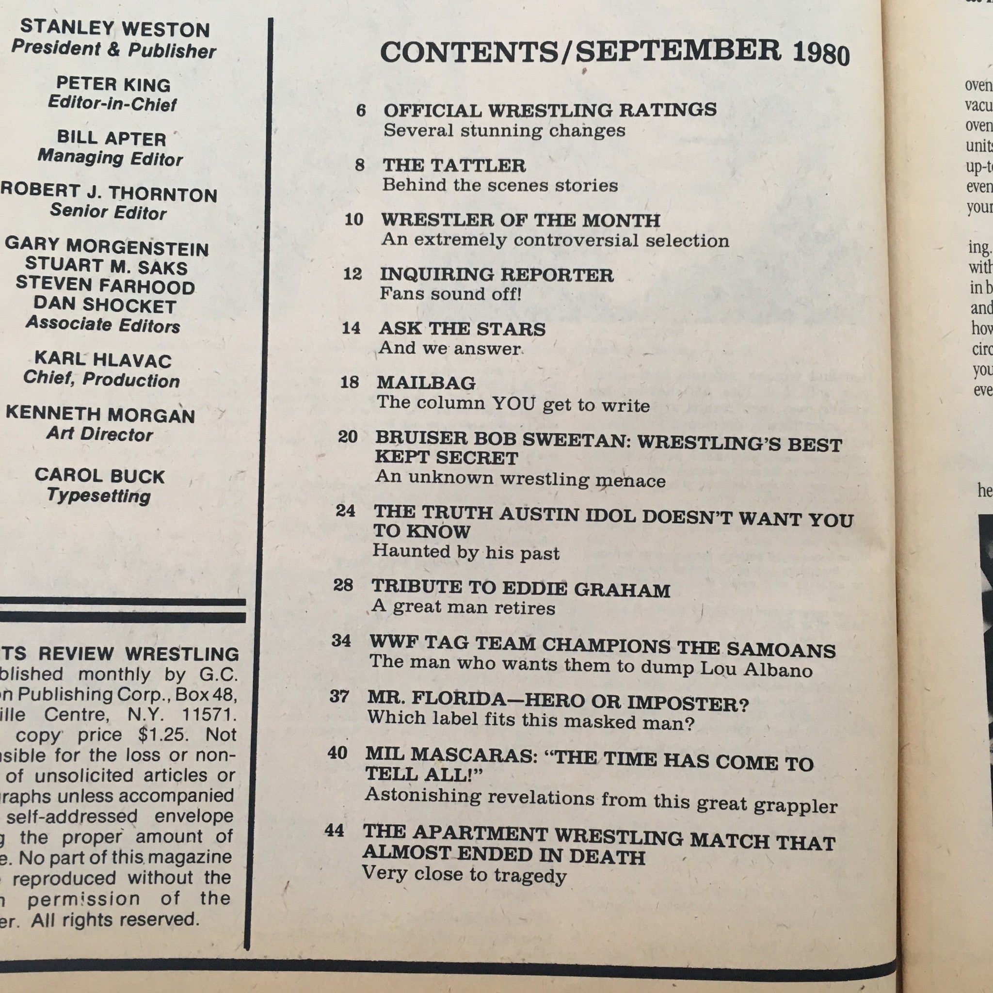 Sports Review Wrestling Magazine September 1980 The Wild Samoans Tag Team Champs