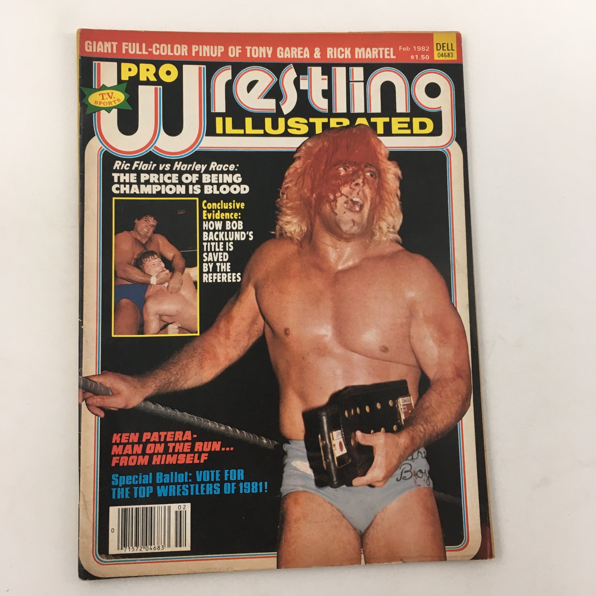 Cover of Pro Wrestling Illustrated Magazine, February 1982, featuring Ric Flair vs. Harley Race