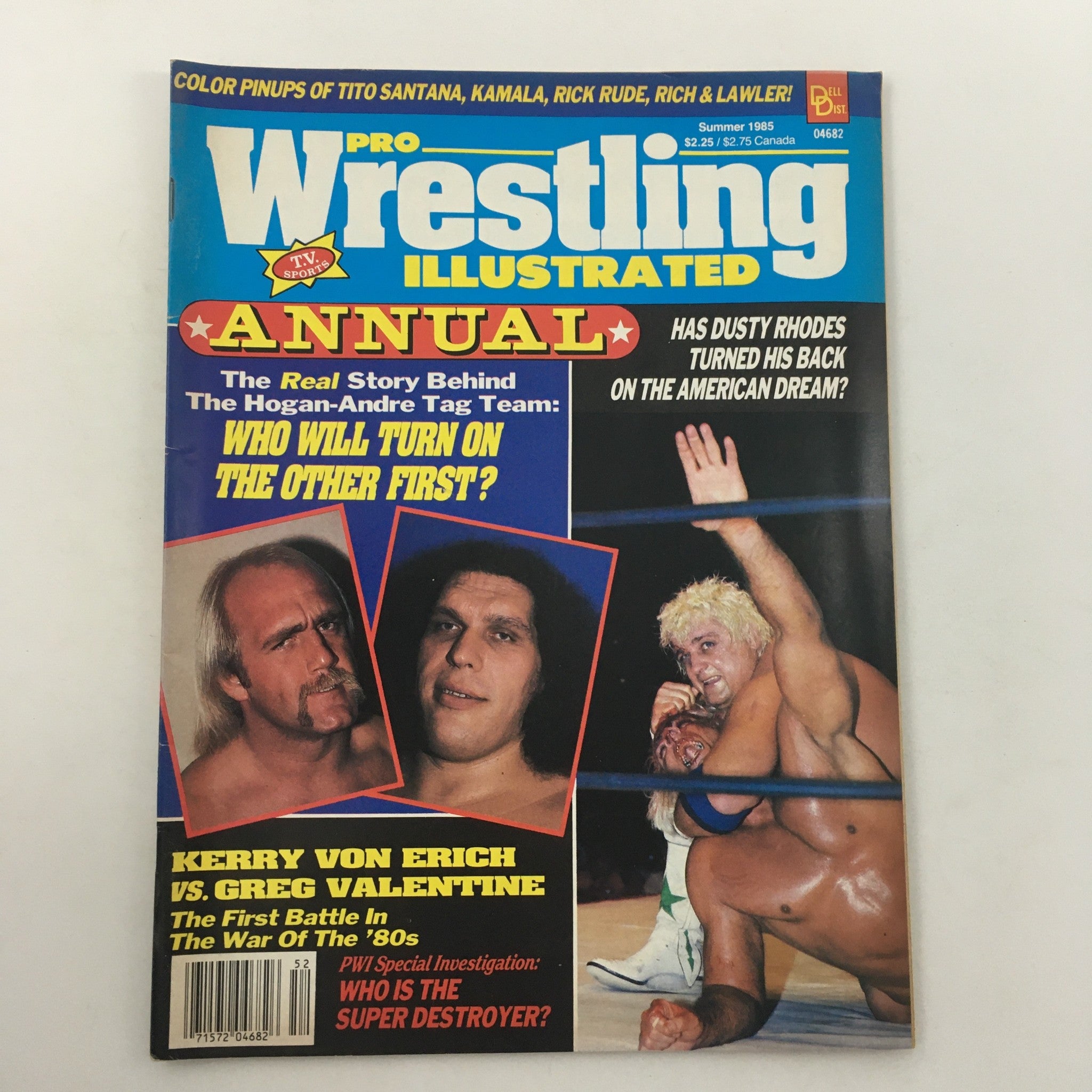 Pro Wrestling Illustrated Magazine Summer 1985 cover featuring Hulk Hogan and Andre the Giant, showcasing headlines about wrestling legends and events of the era.