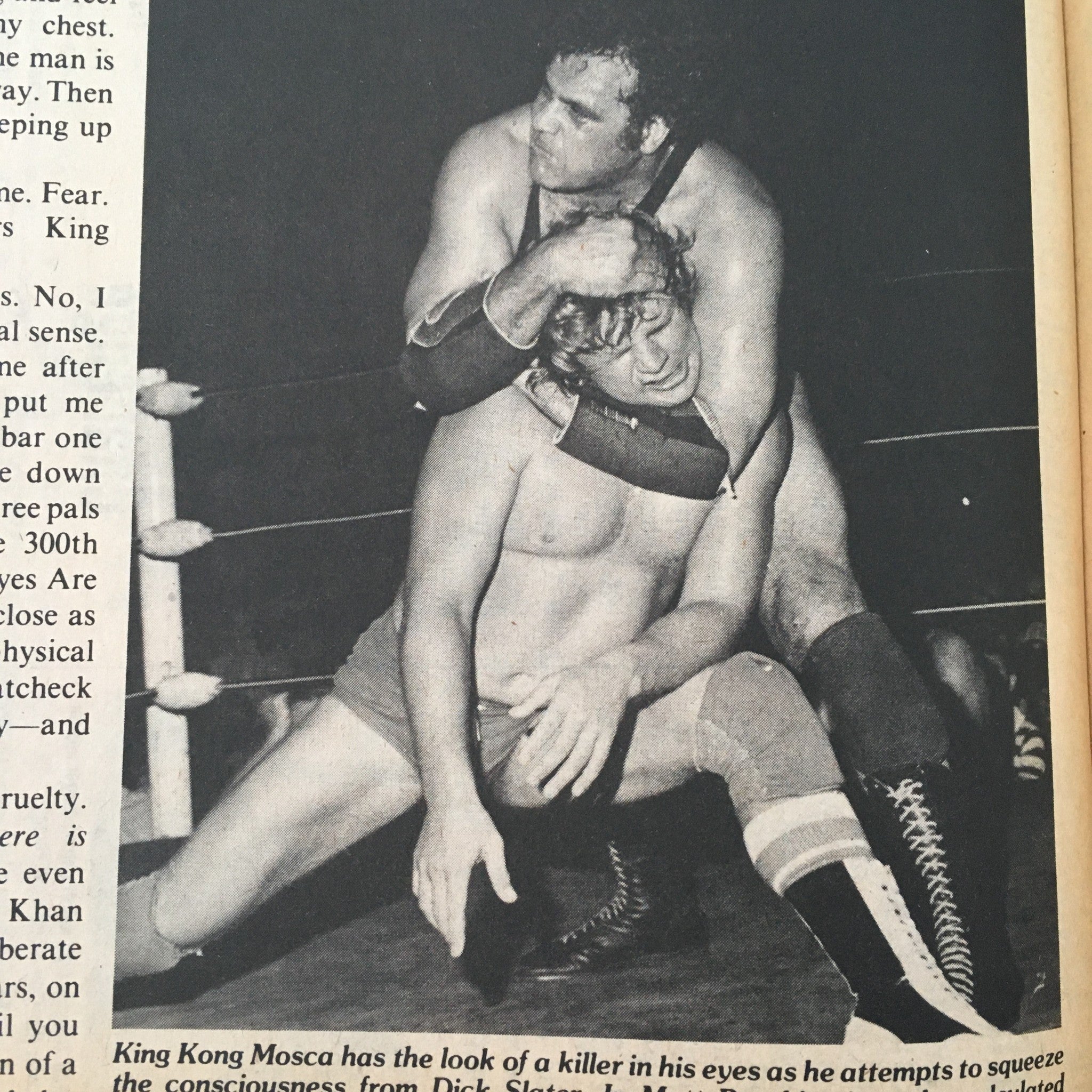 King Kong Mosca wrestling an opponent, showcasing gripping action from the Pro Wrestling Illustrated Magazine - October 1981 Edition.