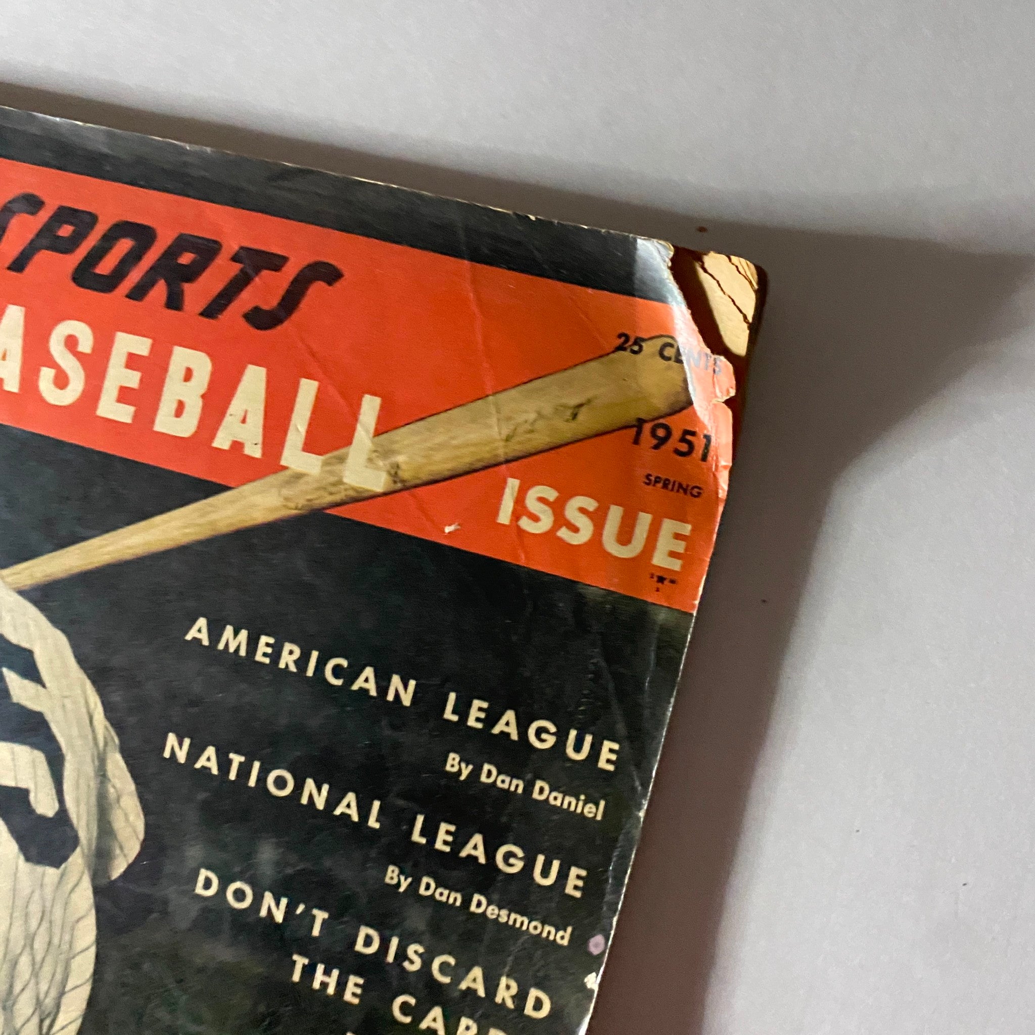 Cover of Sports Baseball Issue Magazine Spring 1951 featuring the title and a vintage design, with a baseball bat illustration.