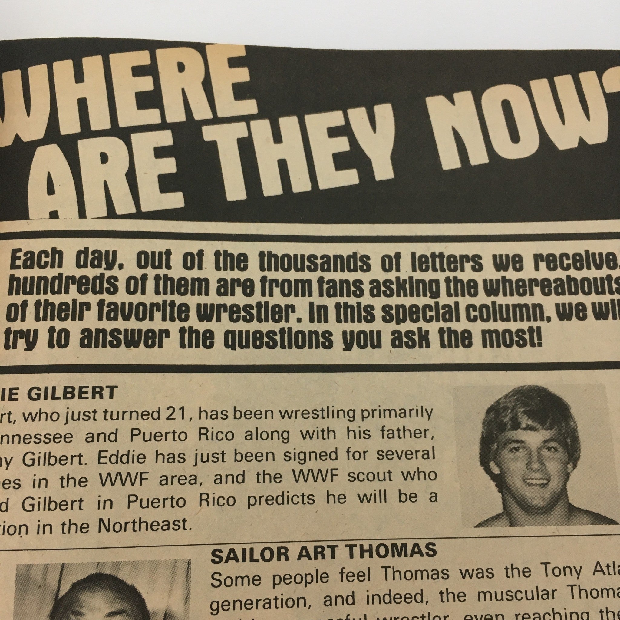 Page titled 'Where Are They Now?' from Inside Wrestling Magazine, January 1983, responding to fan inquiries about wrestlers.