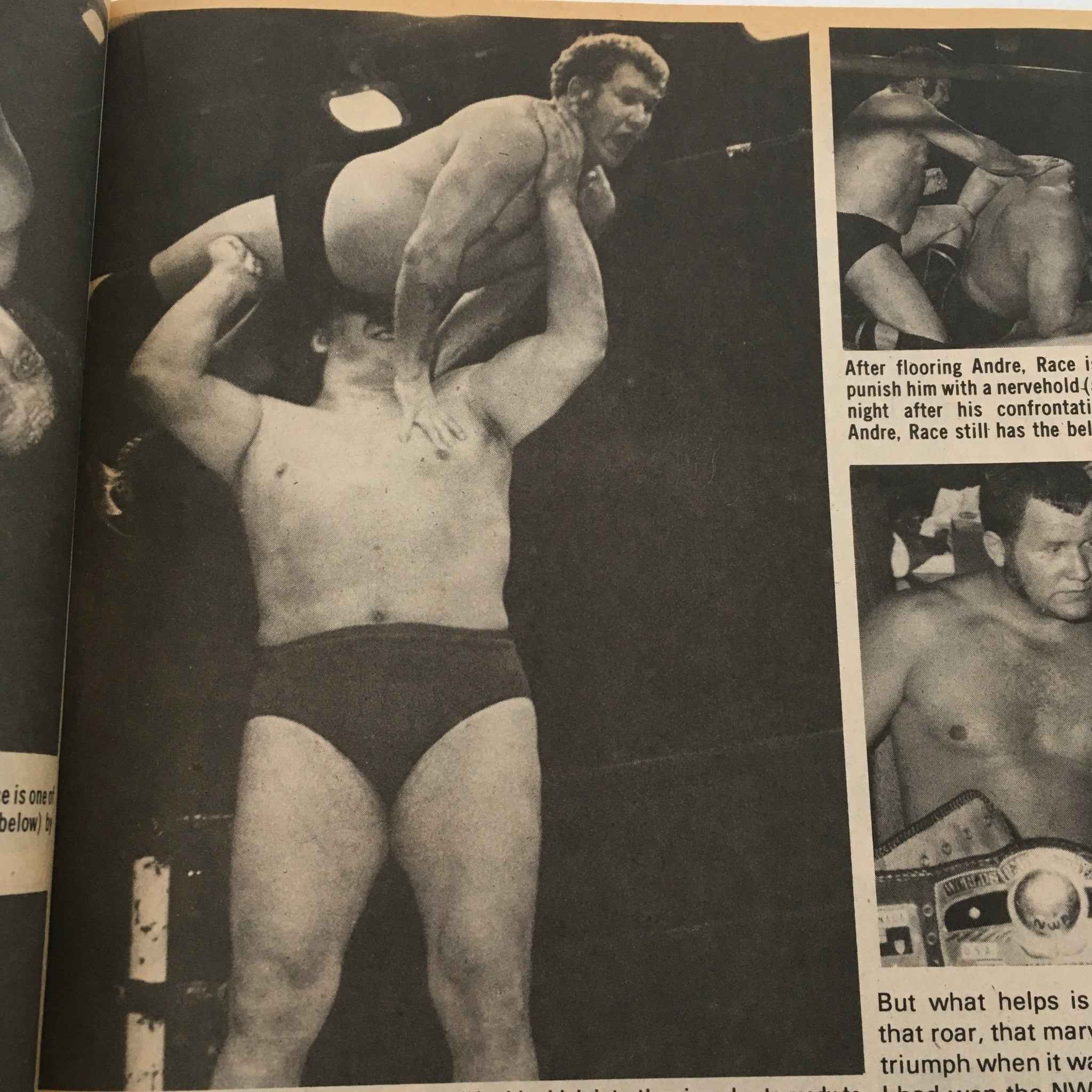 Action photo from The Best of Wrestler Magazine, Summer 1981, showing a wrestling match featuring Andre the Giant and another wrestler.