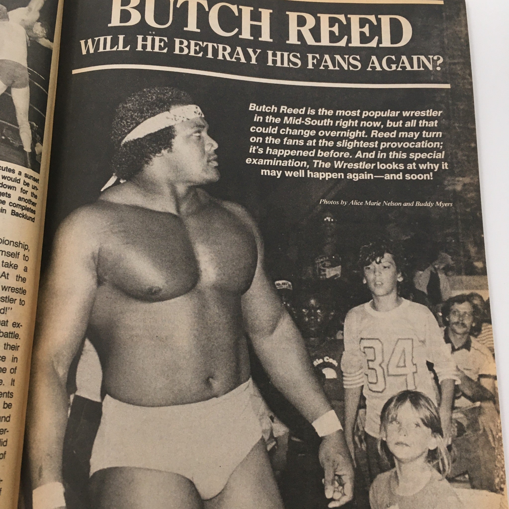 Image of Butch Reed featured in The Wrestler Magazine July 1985, questioning his loyalty to fans with an article headline.