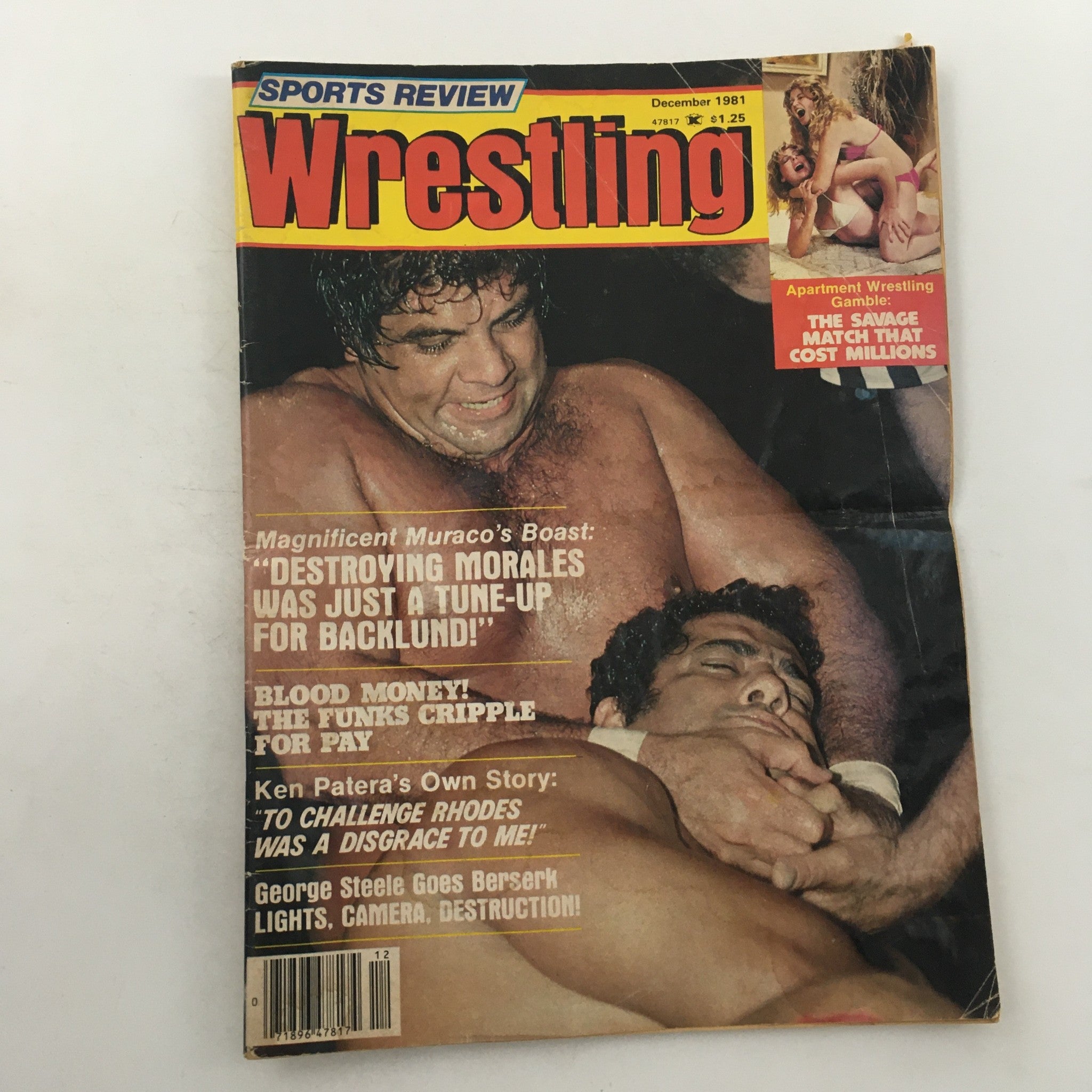 Cover of Sports Review Wrestling December 1981 featuring Magnificent Muraco and Bob Backlund in a wrestling match, showcasing the headline 'Magnificent Muraco's Boast' and detailed with other wrestling stories.