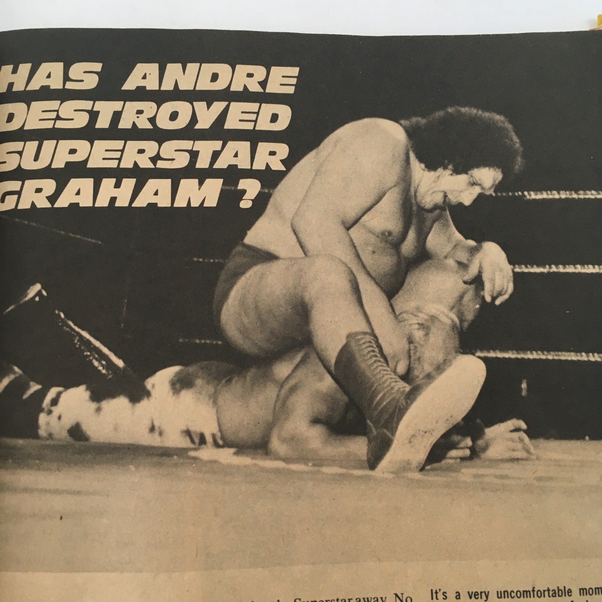 Image from Sports Review Wrestling December 1981 discussing Andre the Giant's match with Superstar Graham.