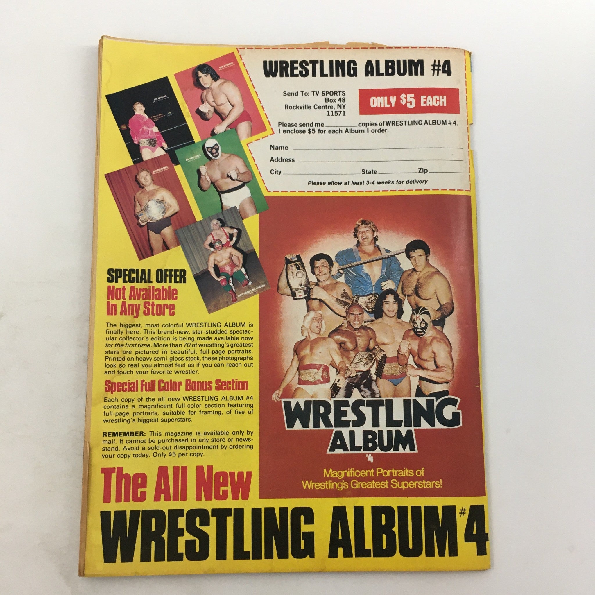 Cover of Pro Wrestling Illustrated Magazine August 1982 featuring Rick Steamboat and Tommy Rich, highlighting a special offer for the Wrestling Album.