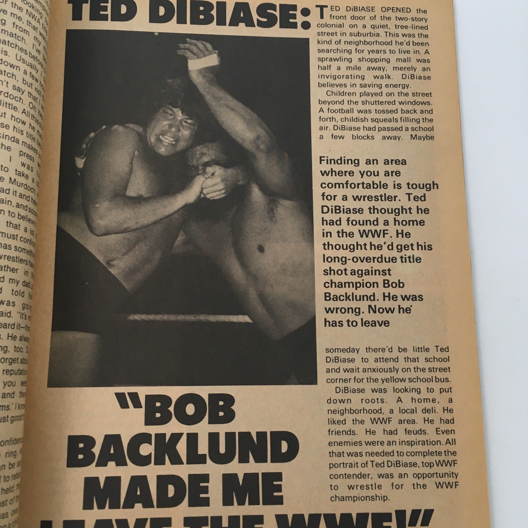 The Wrestler Magazine April 1980 featuring Ted DiBiase wrestling in the WWF, with text discussing his challenges and aspirations in the wrestling world.