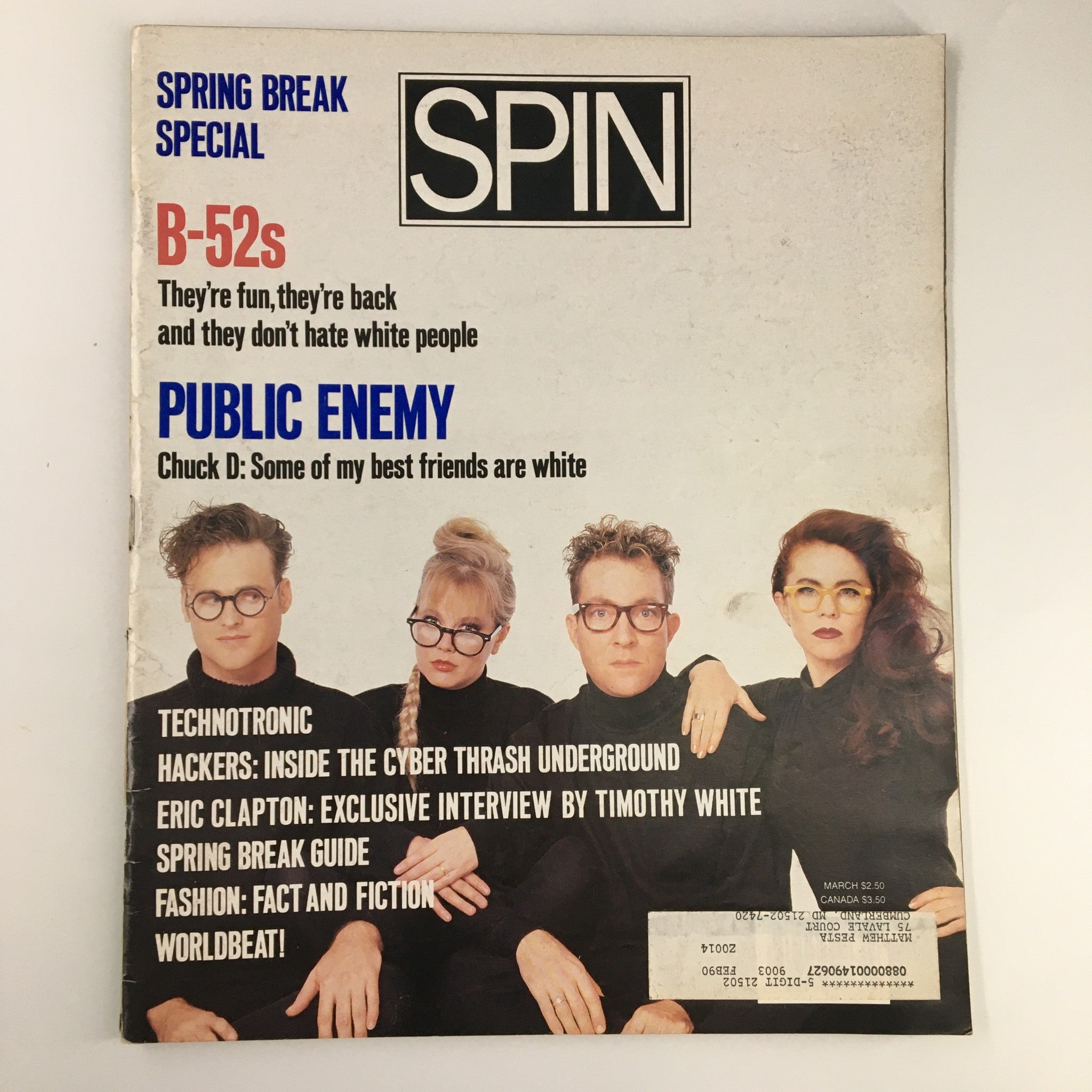 VTG Spin Magazine March 1990 Vol 5 #12 Chuck D, Technotronic & Eric Clapton