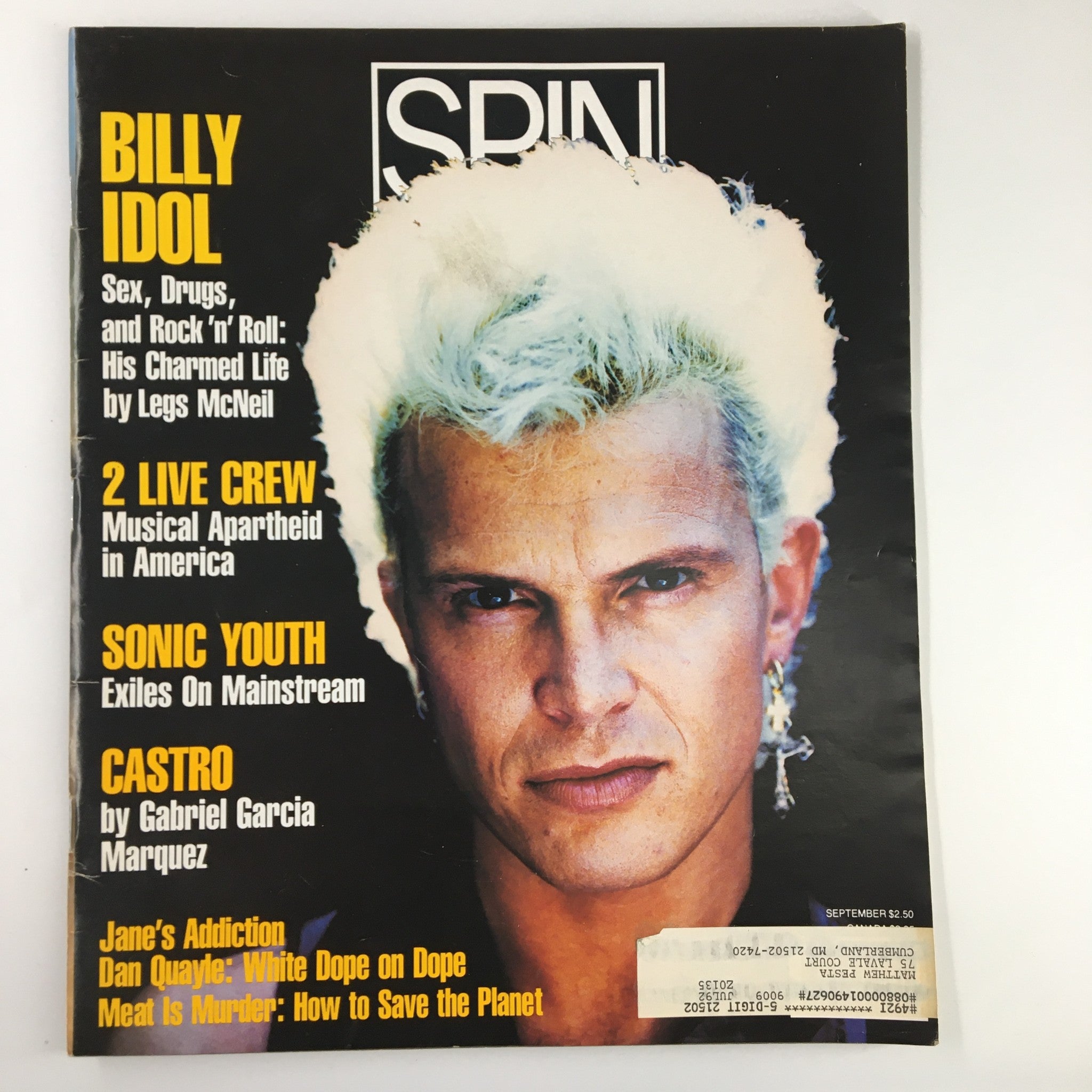 Spin Magazine September 1990 Vol 6 #6 Billy Idol, 2 Live Crew & Sonic Youth