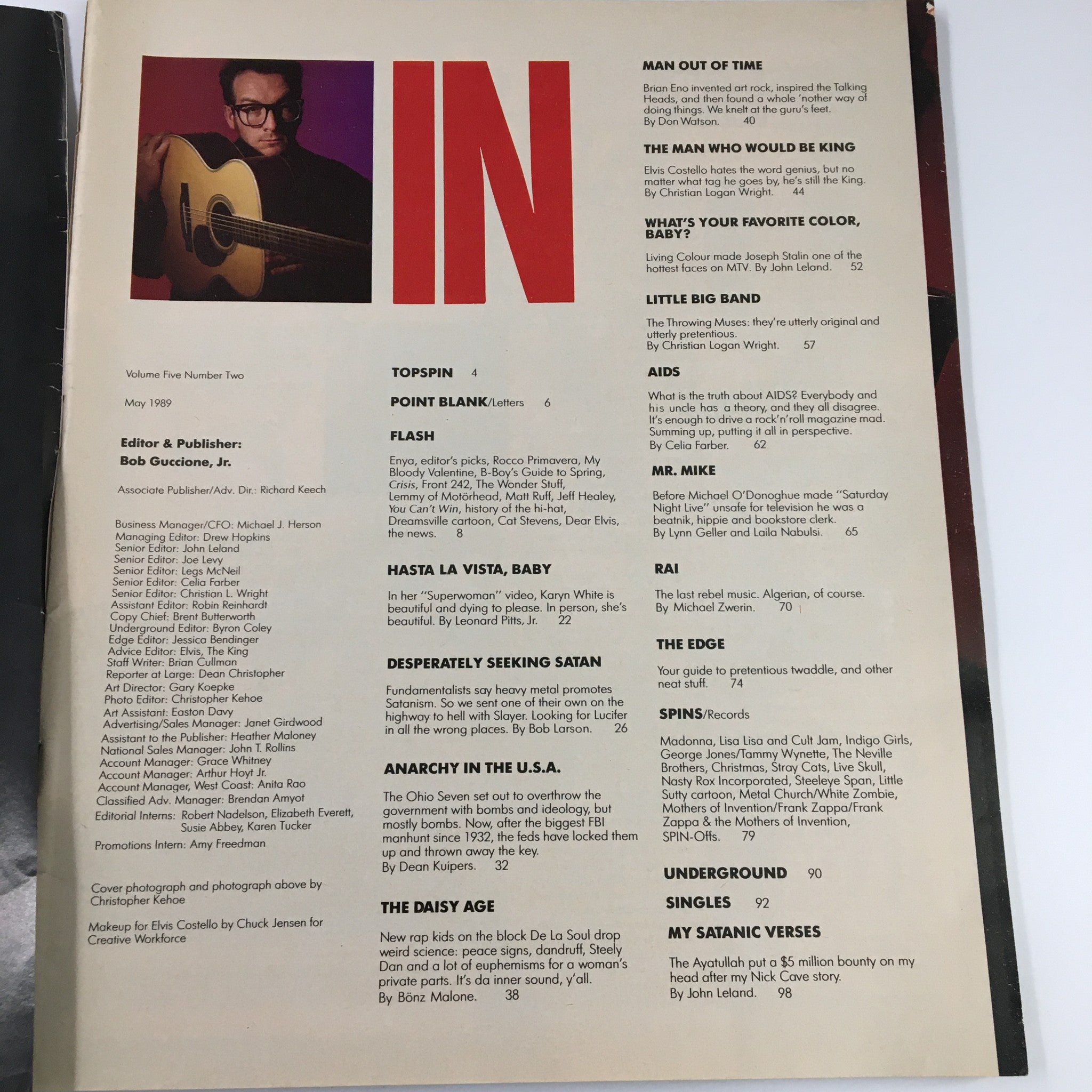 VTG Spin Magazine May 1989 Vol 5 #2 Elvis Costello Spike Speaks & Karyn White