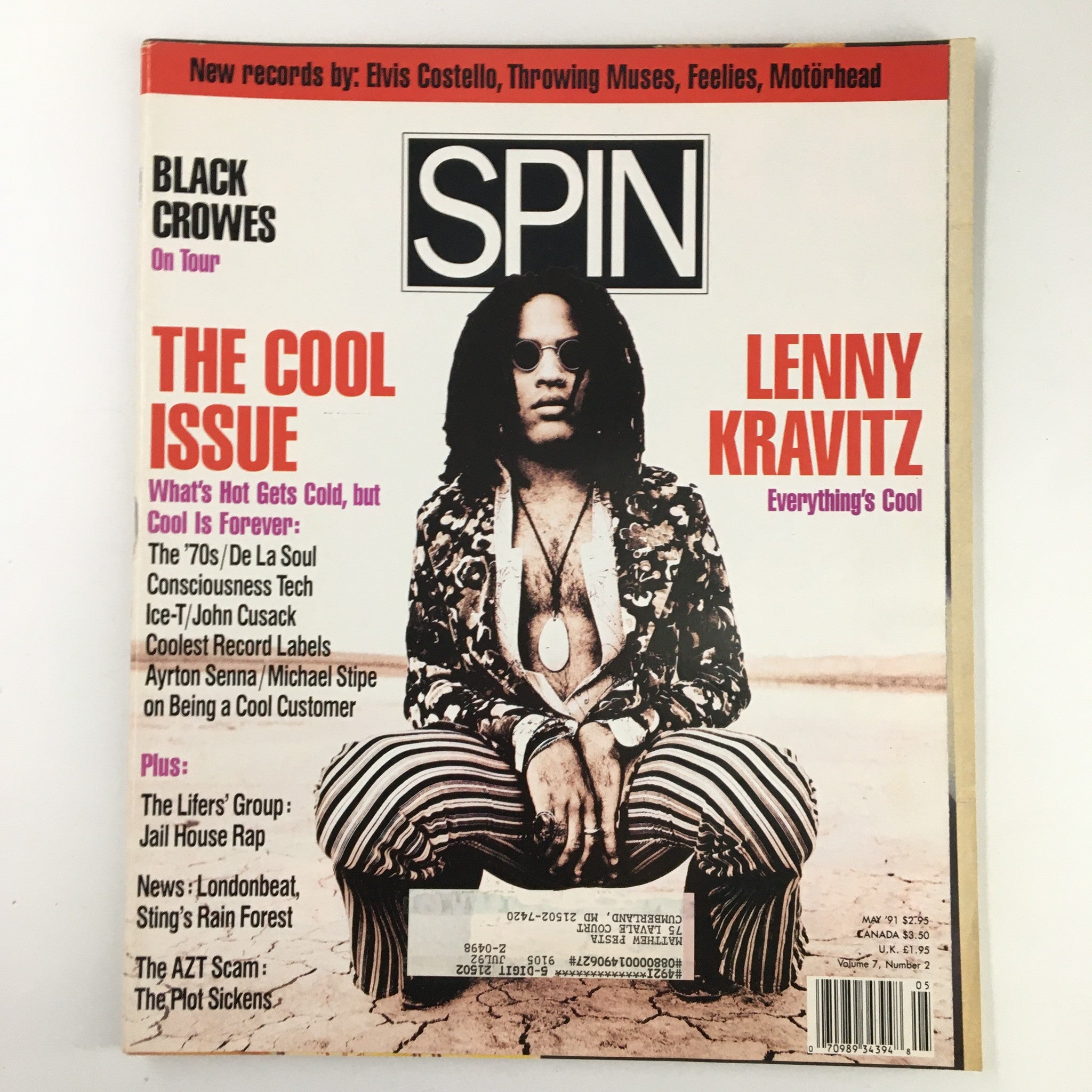 Spin Magazine May1991 Vol 7 #2 Lenny Kravitz, Black Crowes & Sting VG