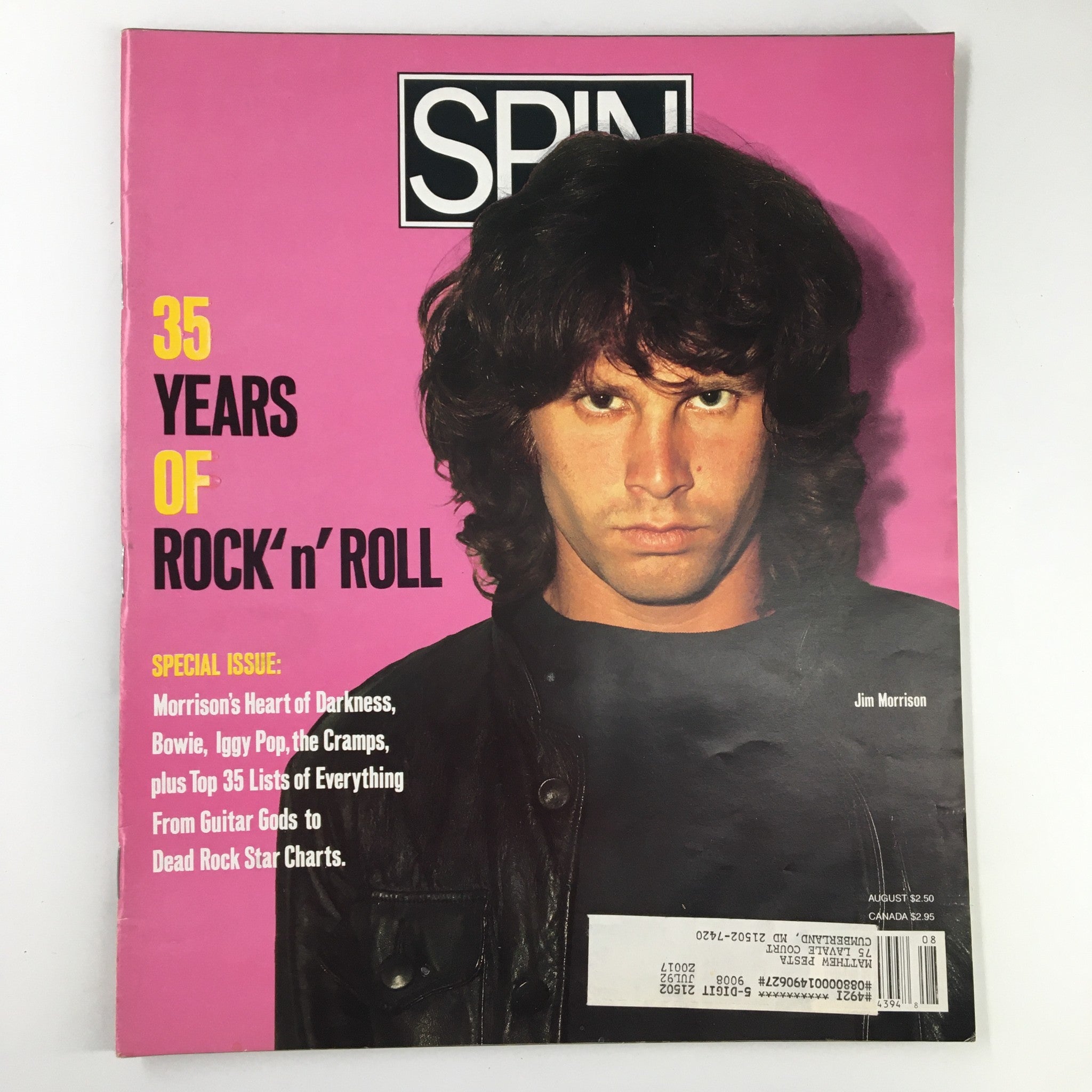 Spin Magazine August 1990 Vol 6 #5 Jim Morrison's Heart of Darkness VG