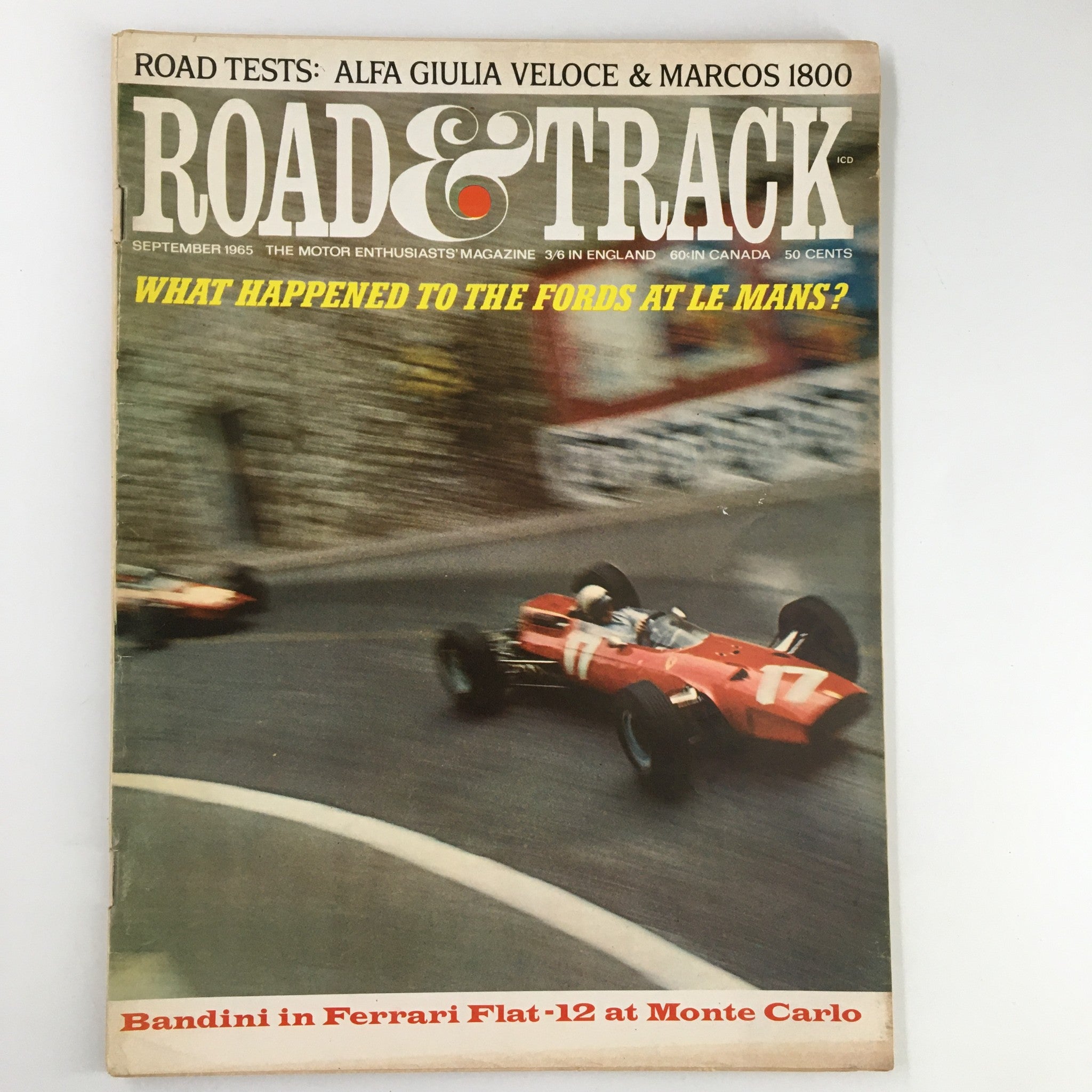 VTG Road & Track Magazine September 1965 Bandini in Ferari Flat-12 No Label