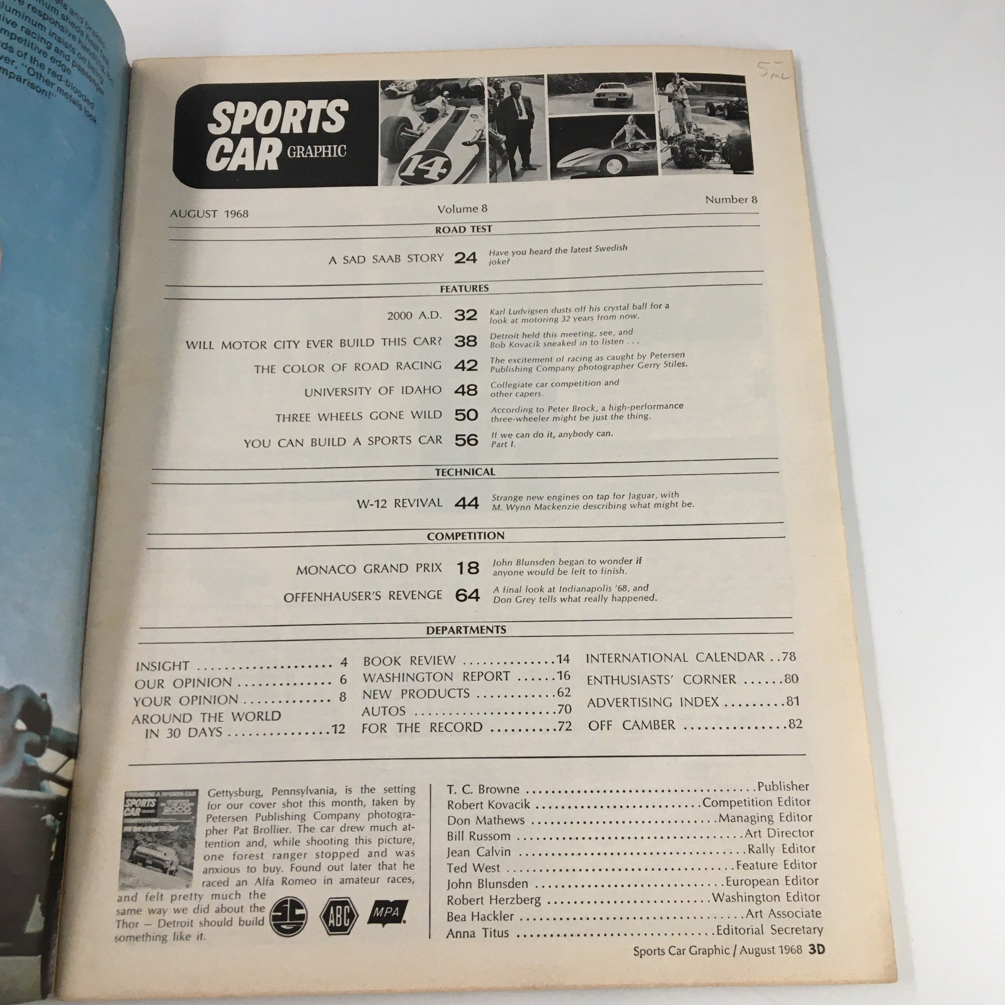 VTG Sports Car Graphic Magazine August 1968 Creating a Sports Car No Label