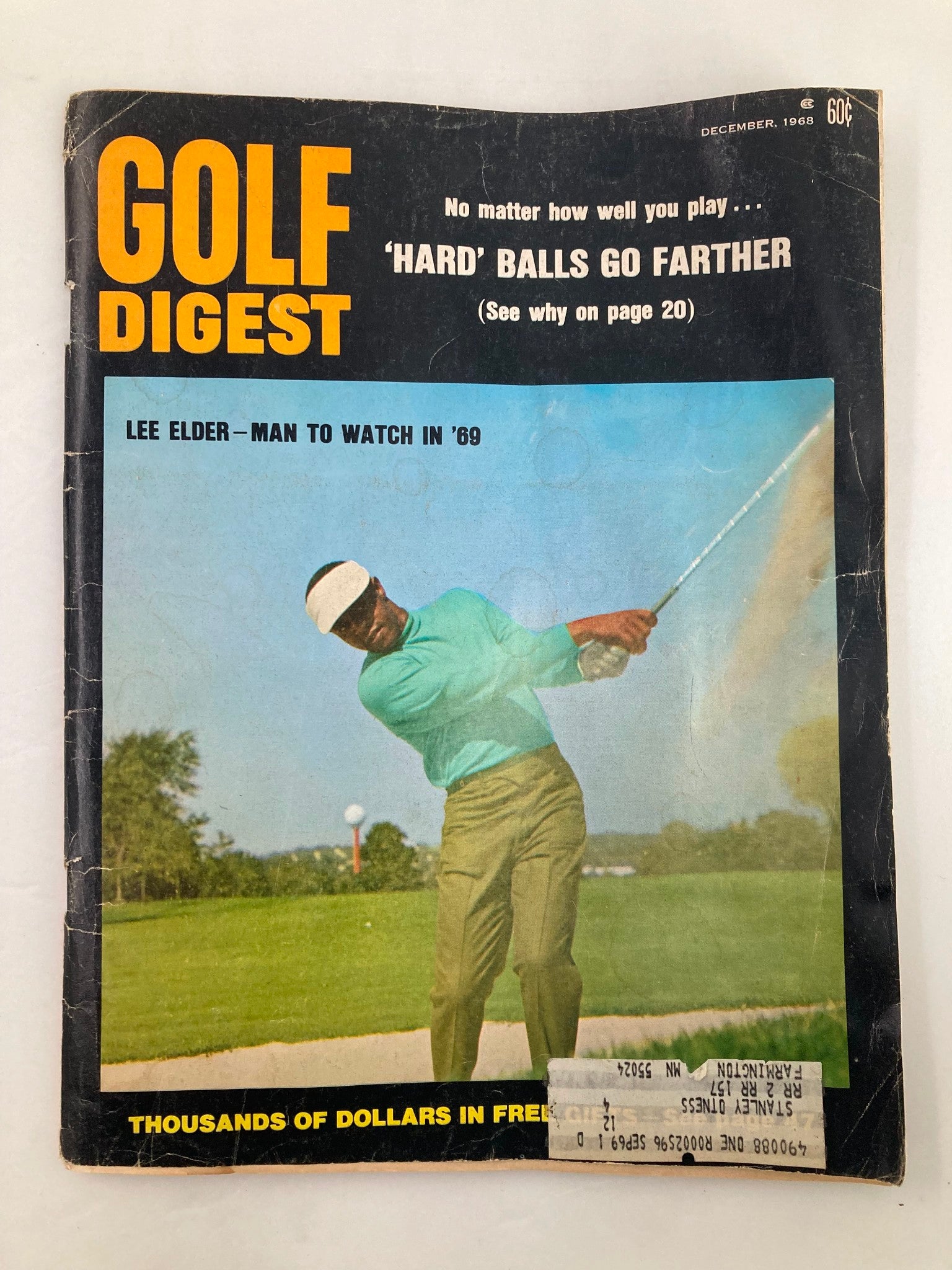 VTG Golf Digest Magazine December 1968 featuring Lee Elder as 'Man to Watch in 69' with a golfing image on the cover showcasing Lee Elder swinging a golf club.