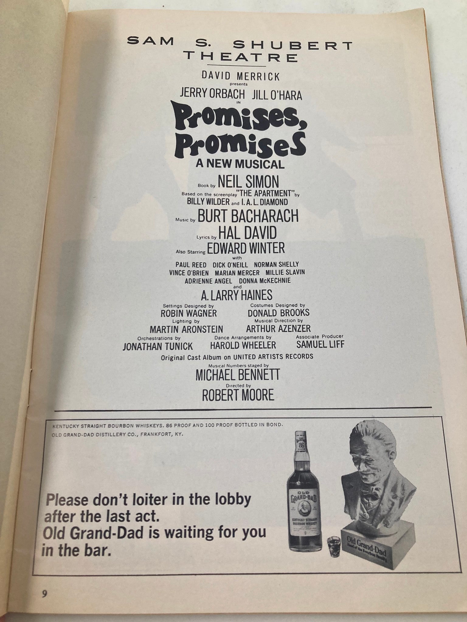 1969 Playbill Sam S. Shubert Theatre Jerry Orbach in Promises, Promises