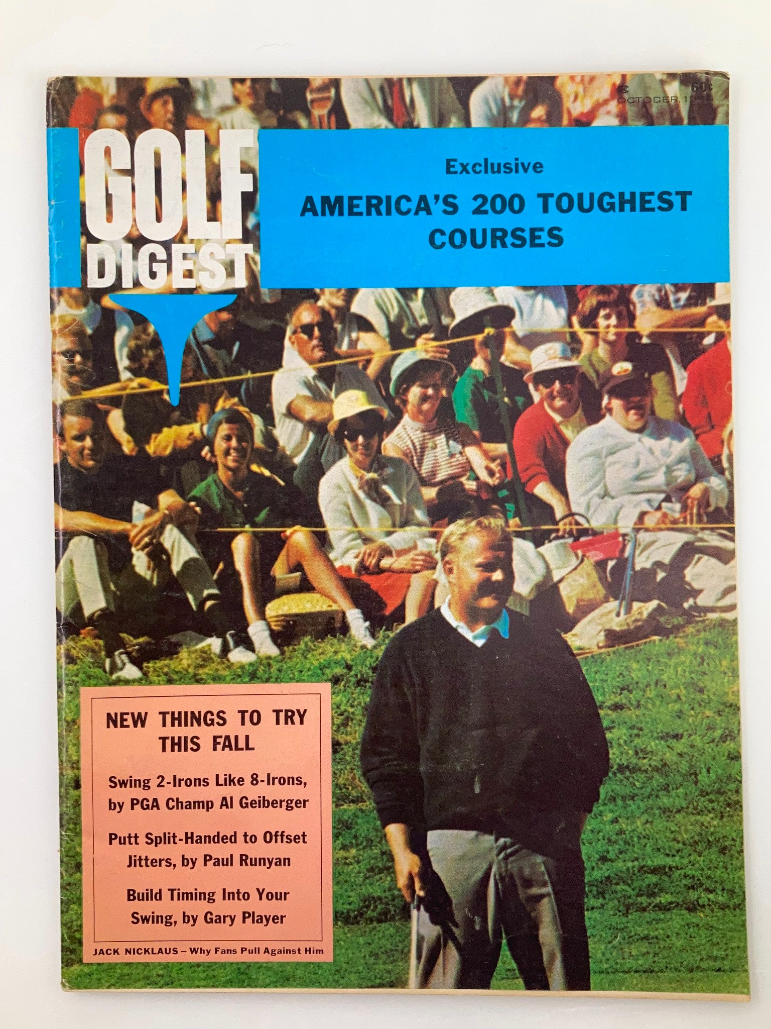 VTG Golf Digest Magazine October 1966 featuring Jack Nicklaus on the cover, showcasing articles on America's toughest golf courses and tips from golfing legends.