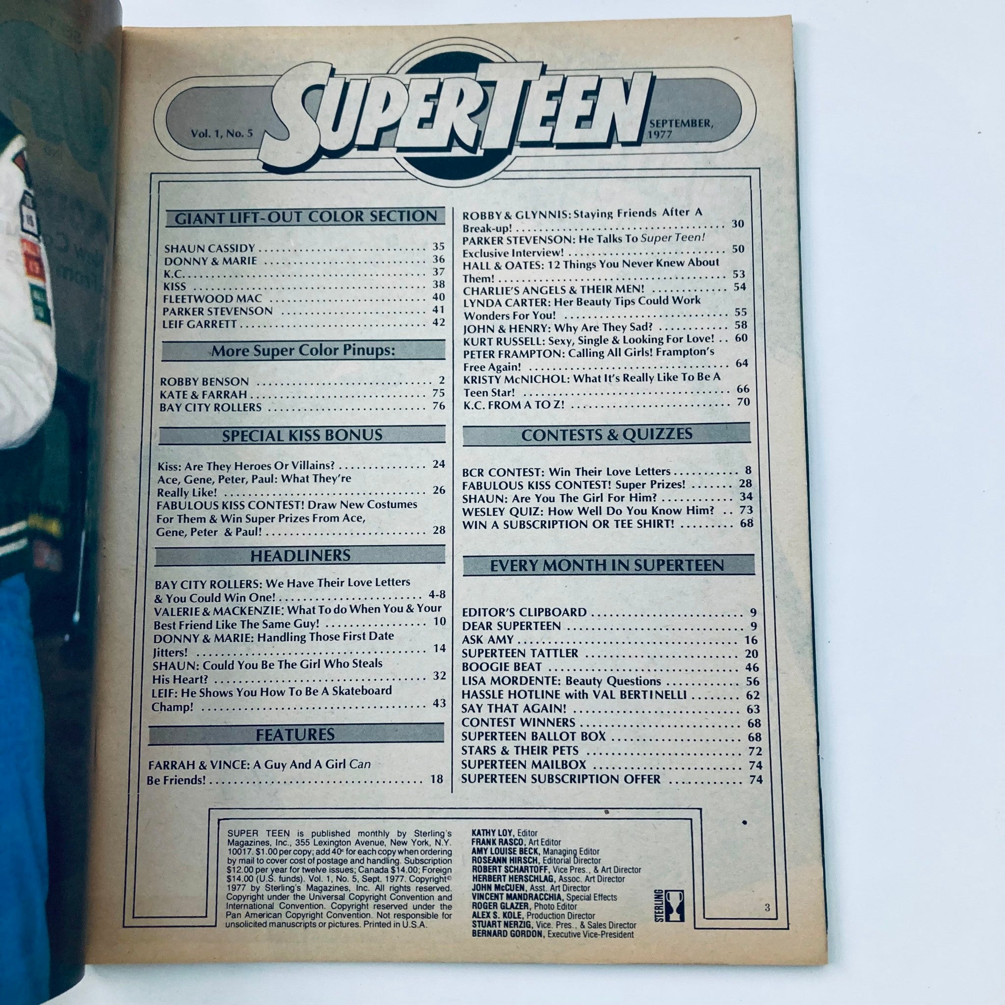 VTG SuperTeen Magazine September 1977 Vol 1 #5 Kiss & Bay City Rollers No Label