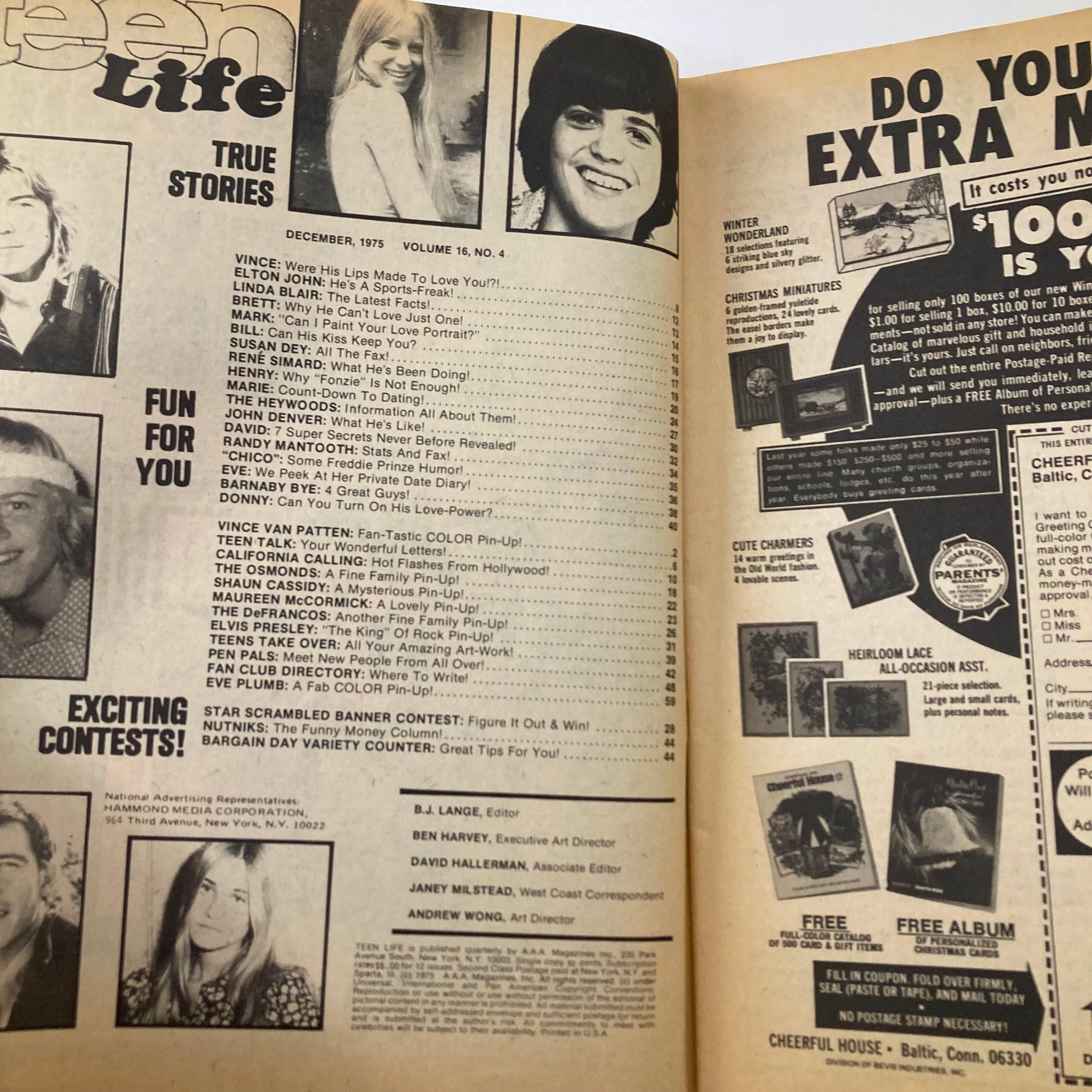 VTG Teen Life Magazine December 1975 Elton John, Linda Blair Heywoods No Label