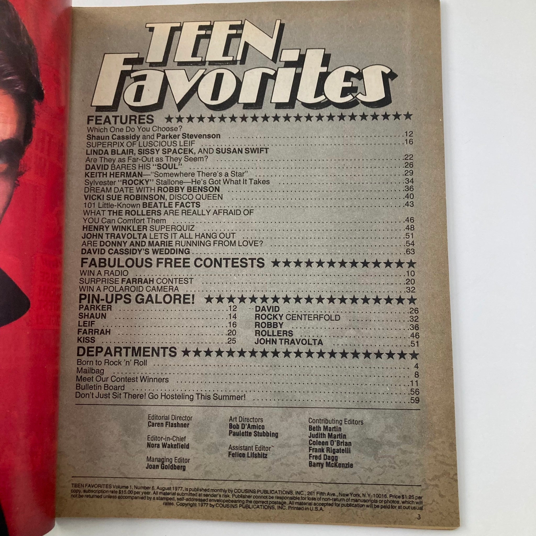 VTG Teen Favorites Magazine August 1977 John Travolta w Rocky Poster No Label