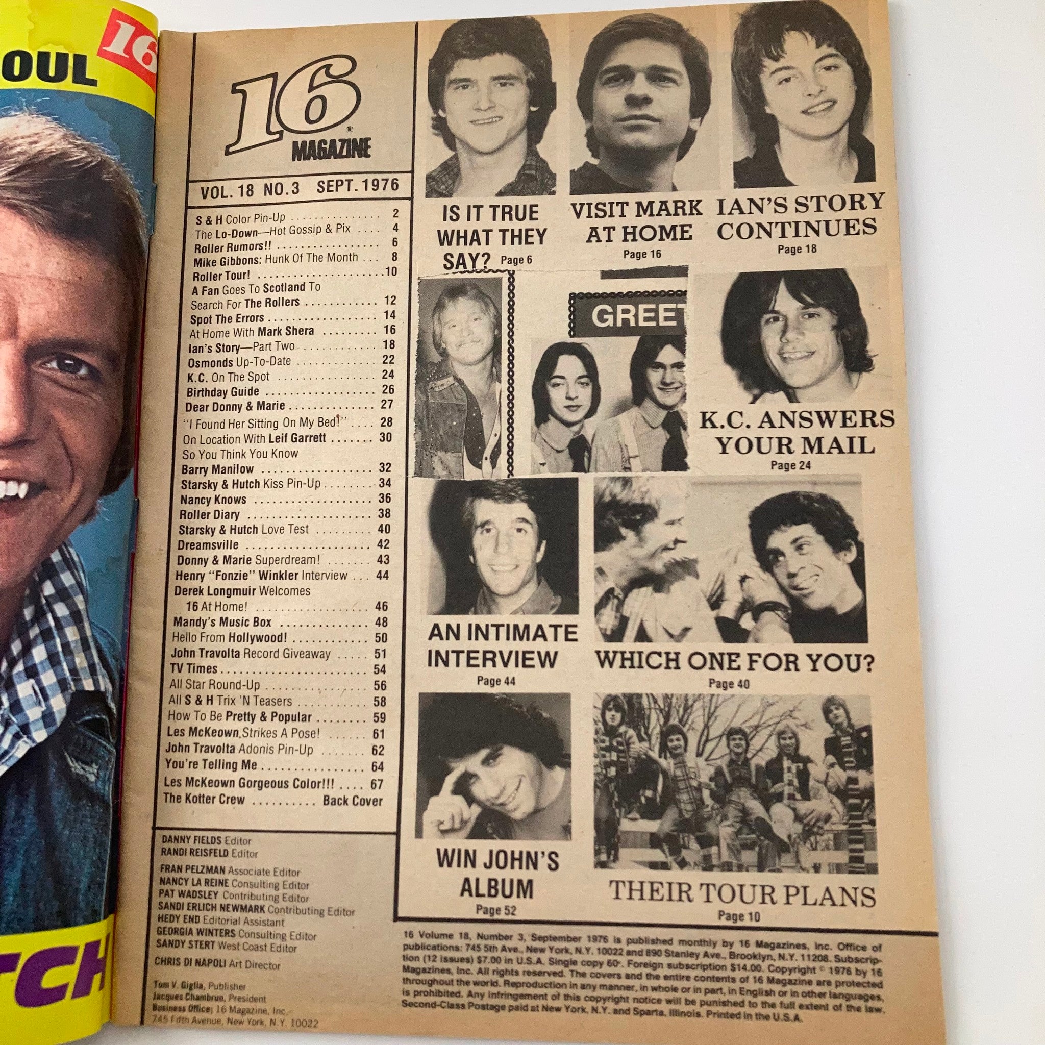 VTG 16 Magazine September 1976 Bay City Rollers & The Kotter Crew No Label