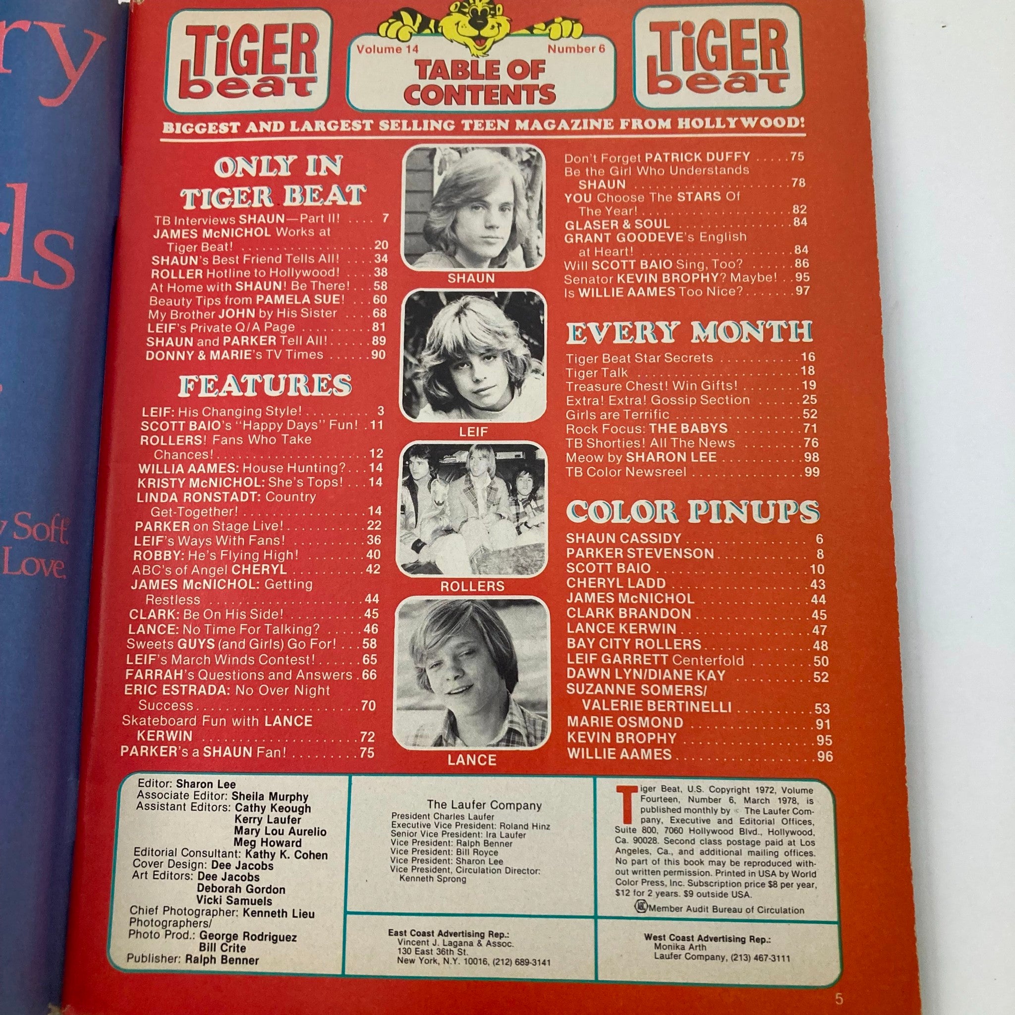 VTG Tiger Beat Magazine March 1978 Shaun Cassidy, Scott Baio VG No Label