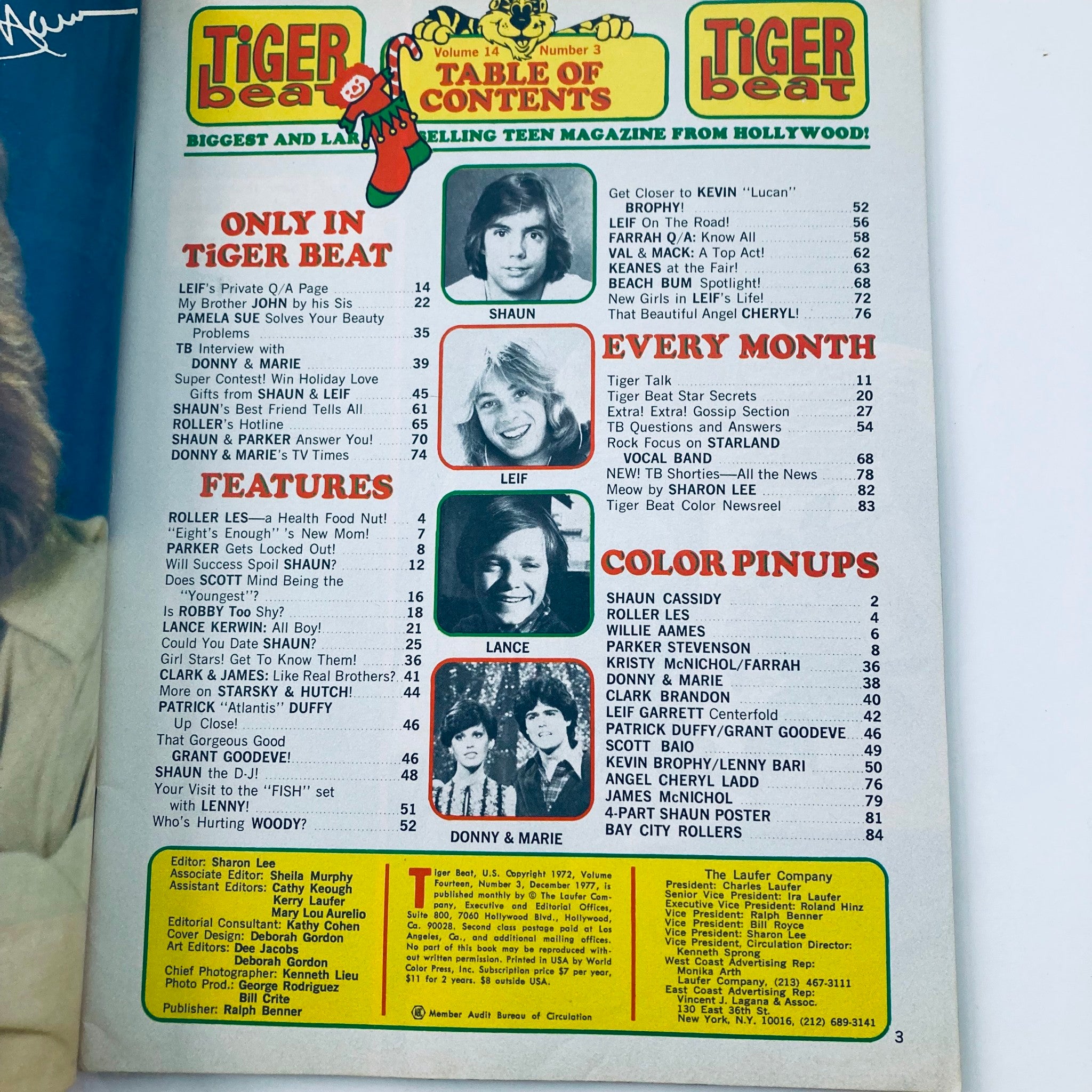 VTG Tiger Beat Magazine December 1977 Shaun Cassidy, Leif Garret VG No Label