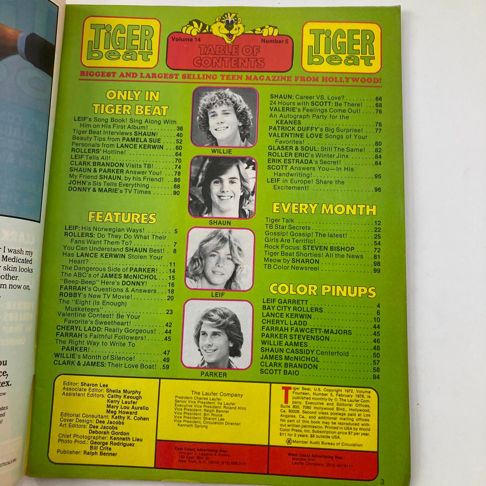 VTG Tiger Beat Magazine February 1978 Shaun Cassidy, Clark & James Sail No Label