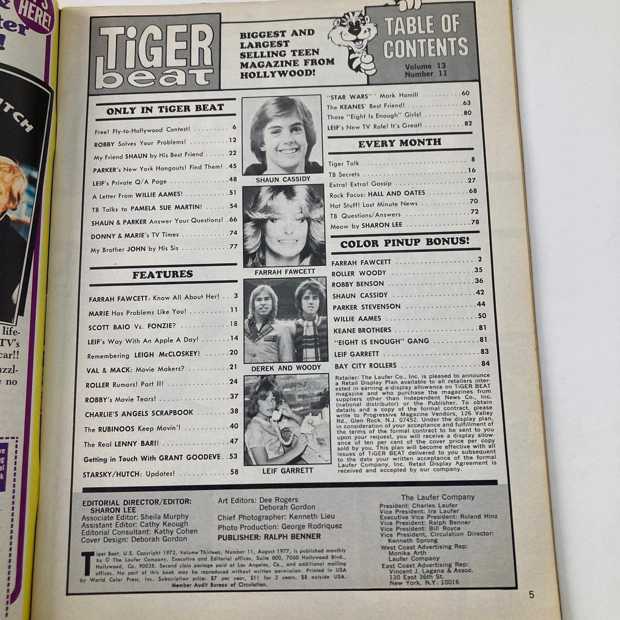 VTG Tiger Beat Magazine August 1977 Shaun Cassidy, Farrah Fawcett VG No Label