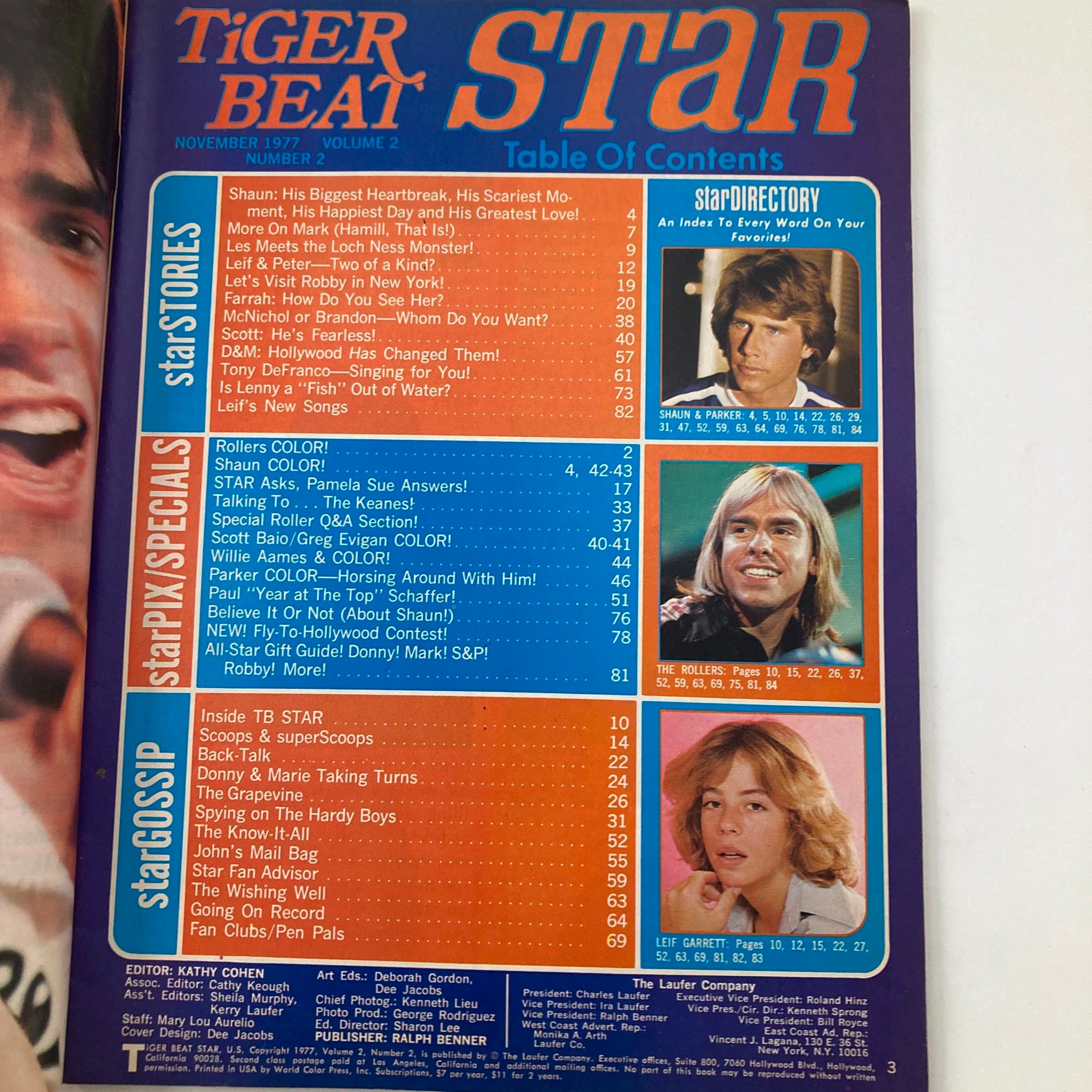 Tiger Beat Star November 1977 Vol 2 #2 Shaun Cassidy, Leif Garret w Poster VG