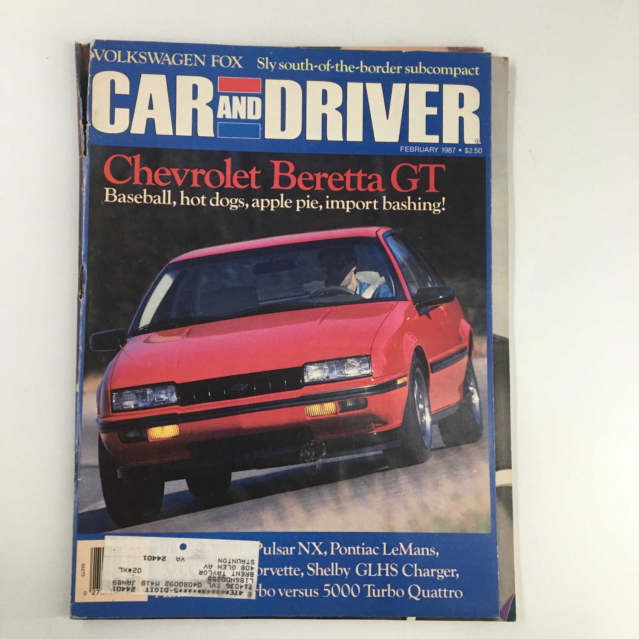 Car and Driver Magazine February 1987 Chevrolet Beretta GT Import Bashing