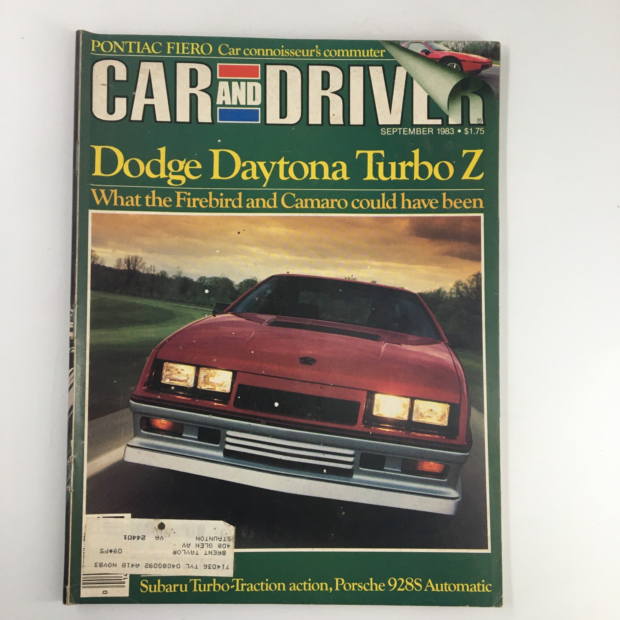 Car and Driver Magazine September 1983 Dodge Daytona Turbo Z Firebird & Camaro