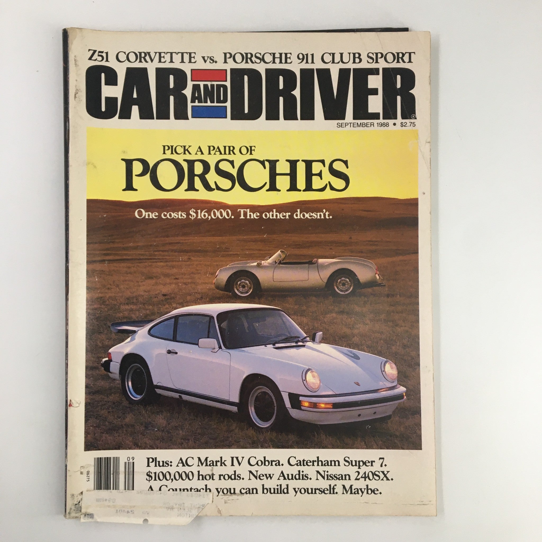 Car and Driver Magazine September 1988 Z51 Corvette vs Porsche 911 Club Sport