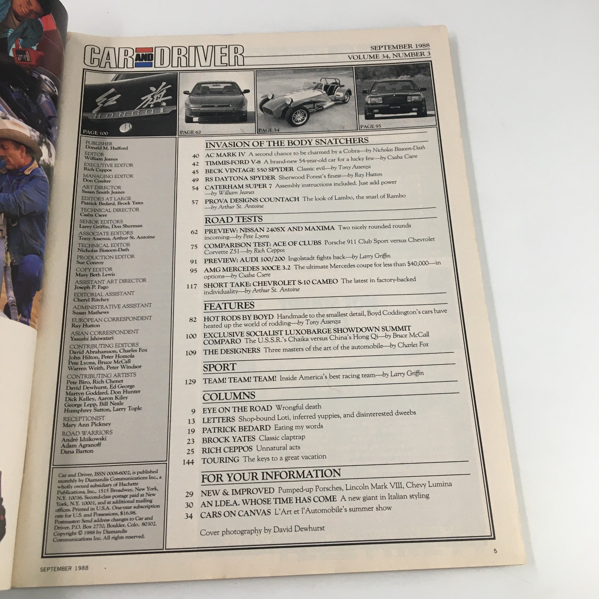 Car and Driver Magazine September 1988 Z51 Corvette vs Porsche 911 Club Sport