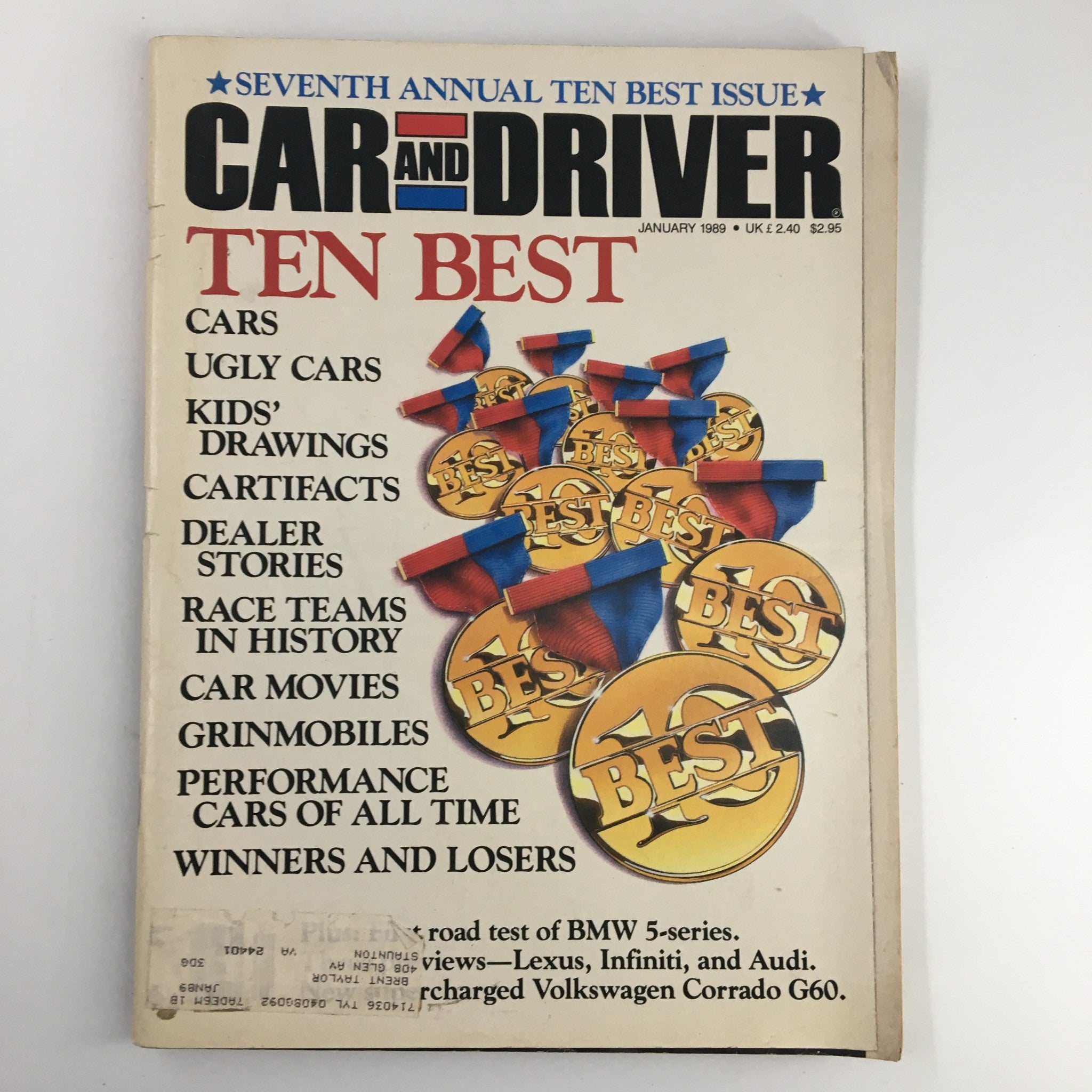 Car and Driver Magazine January 1989 Ten Best Performance Cars of All Time