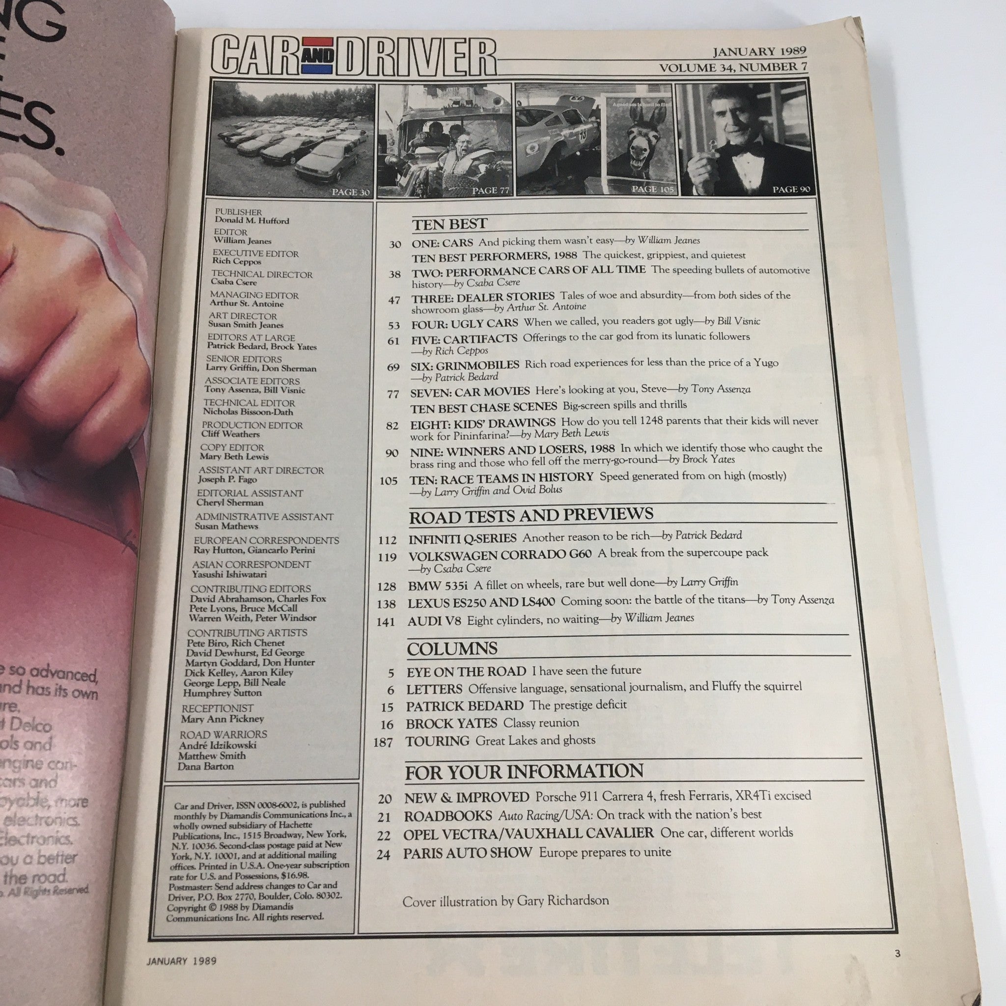 Car and Driver Magazine January 1989 Ten Best Performance Cars of All Time