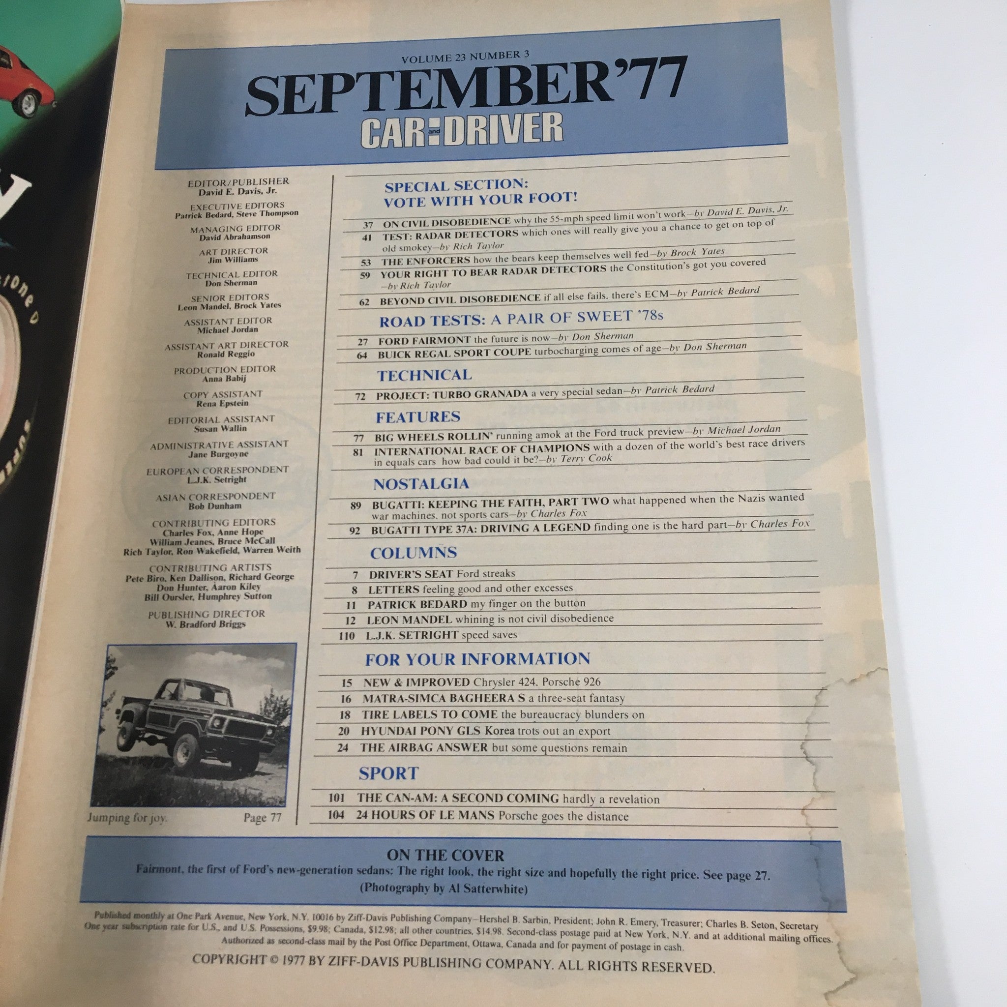 Car and Driver Magazine September 1977 Testing The Ford Fairmont Blower Buick