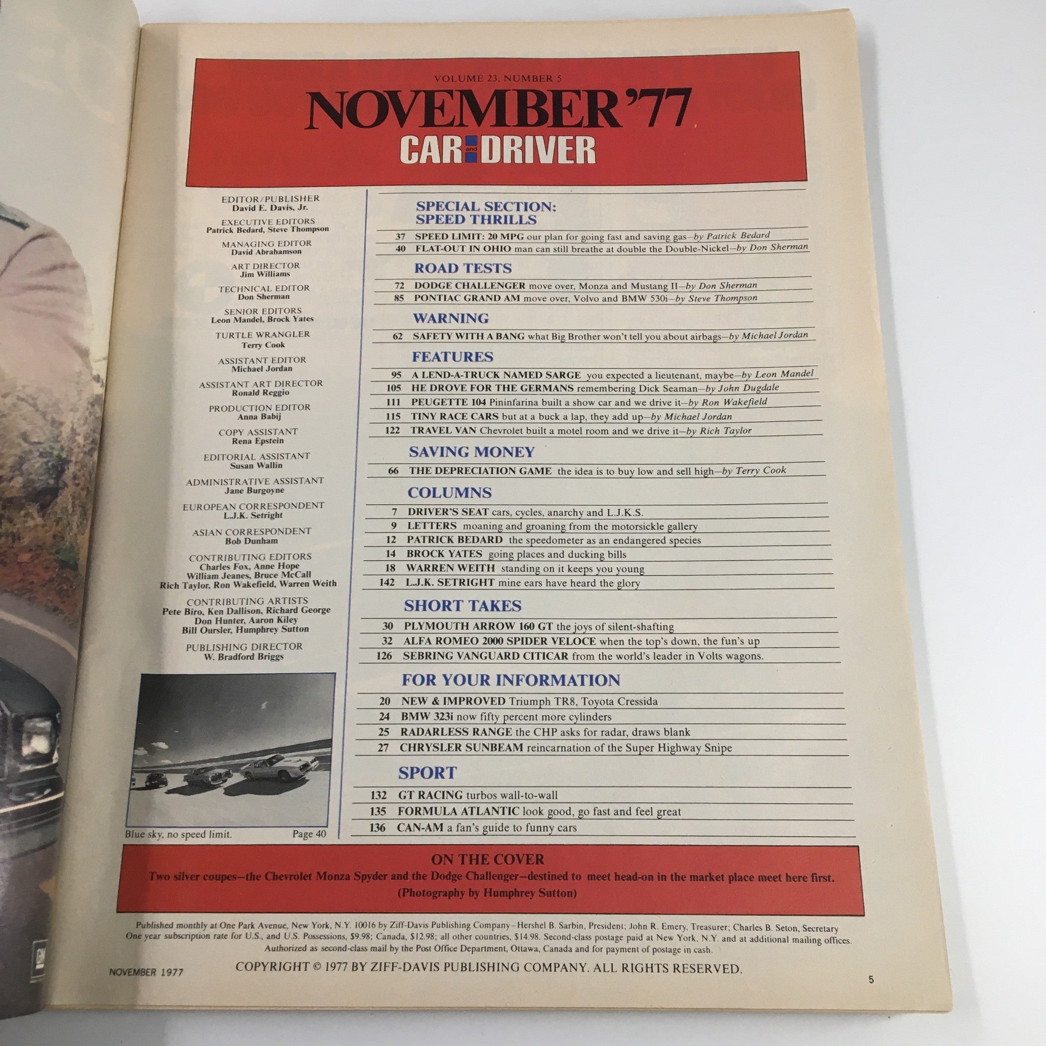 Car and Driver Magazine November 1977 Pontiac Grand Am and Firebird Trans Am